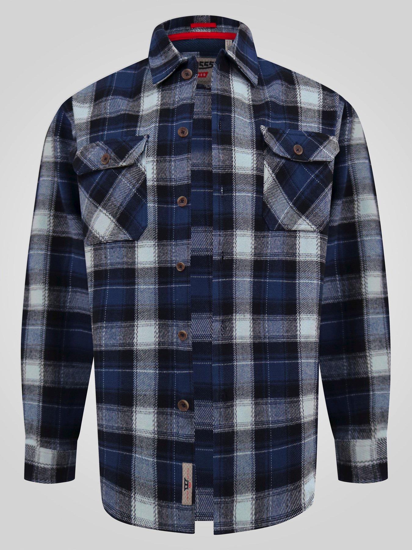Image 7 of 7 of D555 D555 L/s Navy Check Shacket Overshirt With Chest &amp; Lower Welt Pockets
