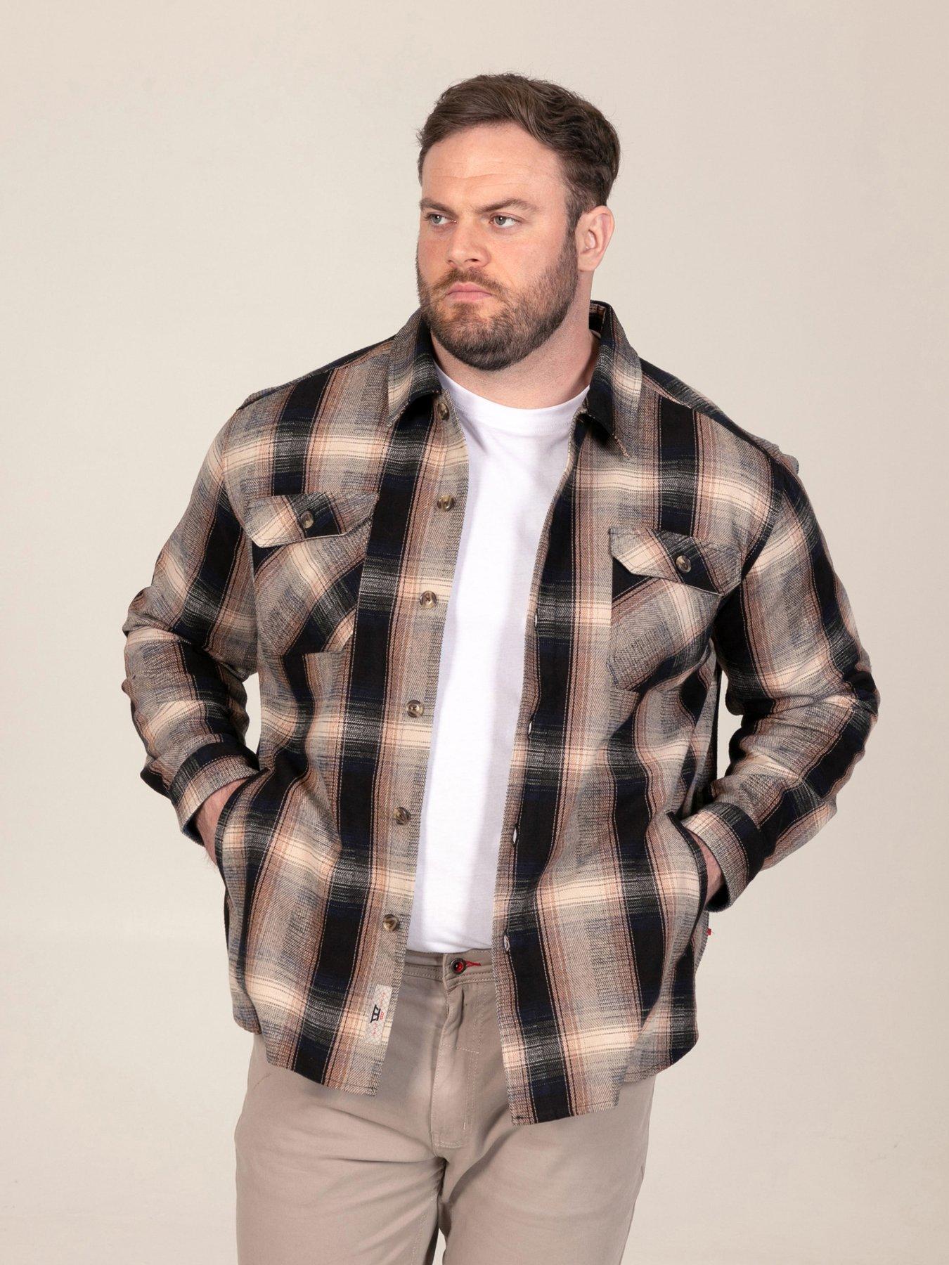 Image 1 of 7 of D555 D555 L/s Tan Check Shacket Overshirt With Chest &amp; Lower Welt Pockets