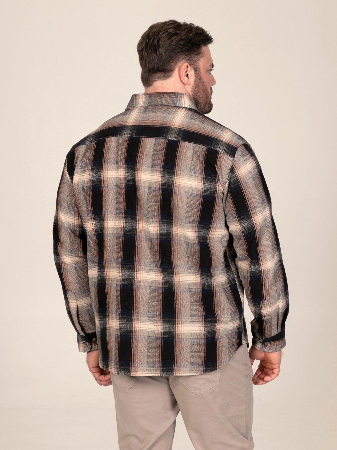 Image 2 of 7 of D555 D555 L/s Tan Check Shacket Overshirt With Chest &amp; Lower Welt Pockets