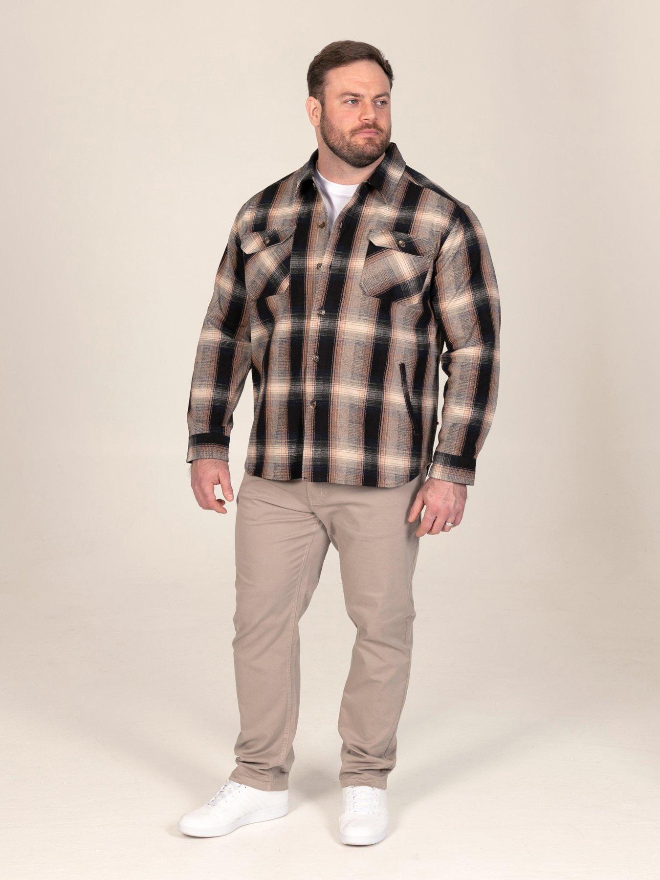 Image 3 of 7 of D555 D555 L/s Tan Check Shacket Overshirt With Chest &amp; Lower Welt Pockets