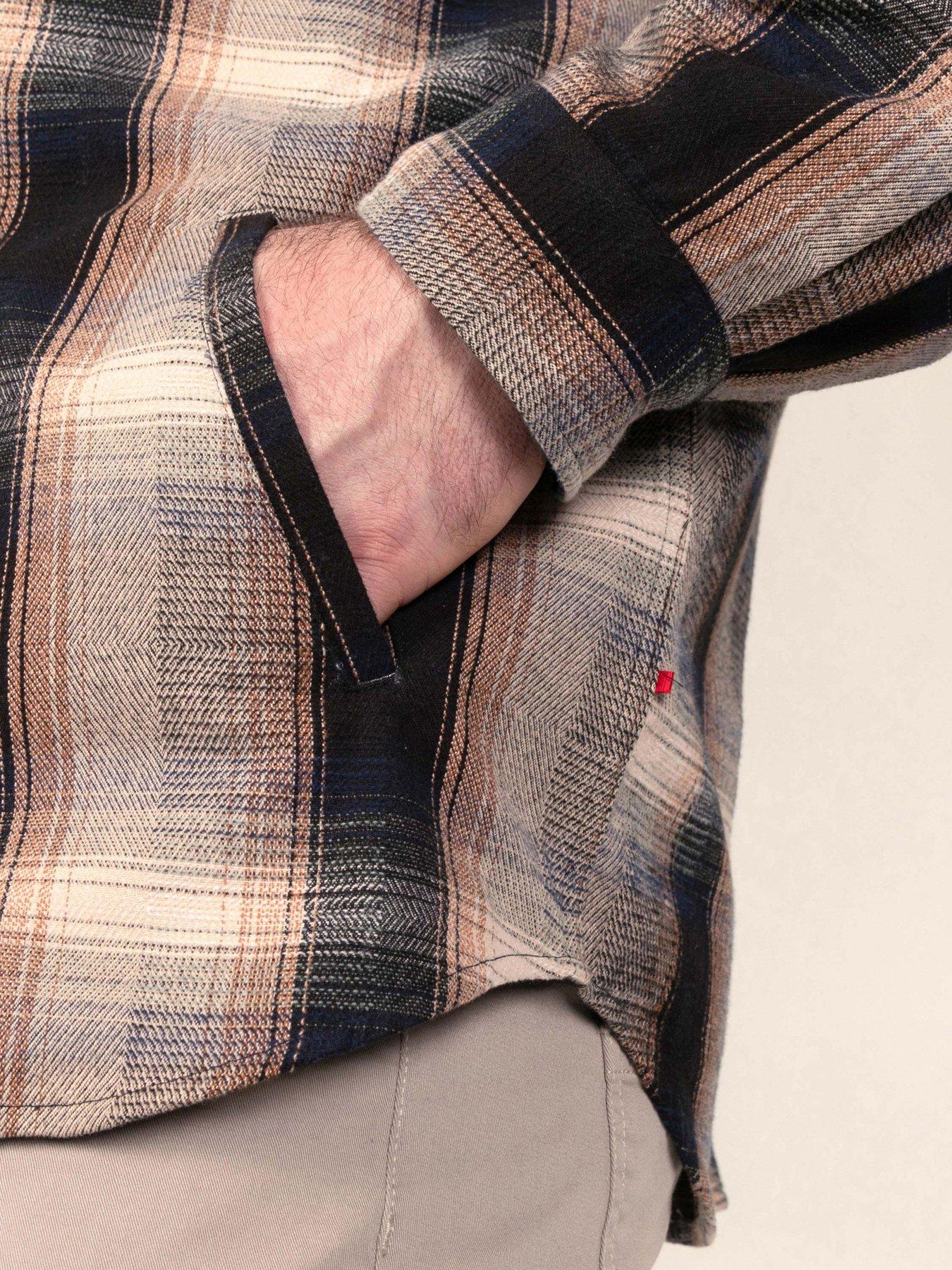 Image 4 of 7 of D555 D555 L/s Tan Check Shacket Overshirt With Chest &amp; Lower Welt Pockets