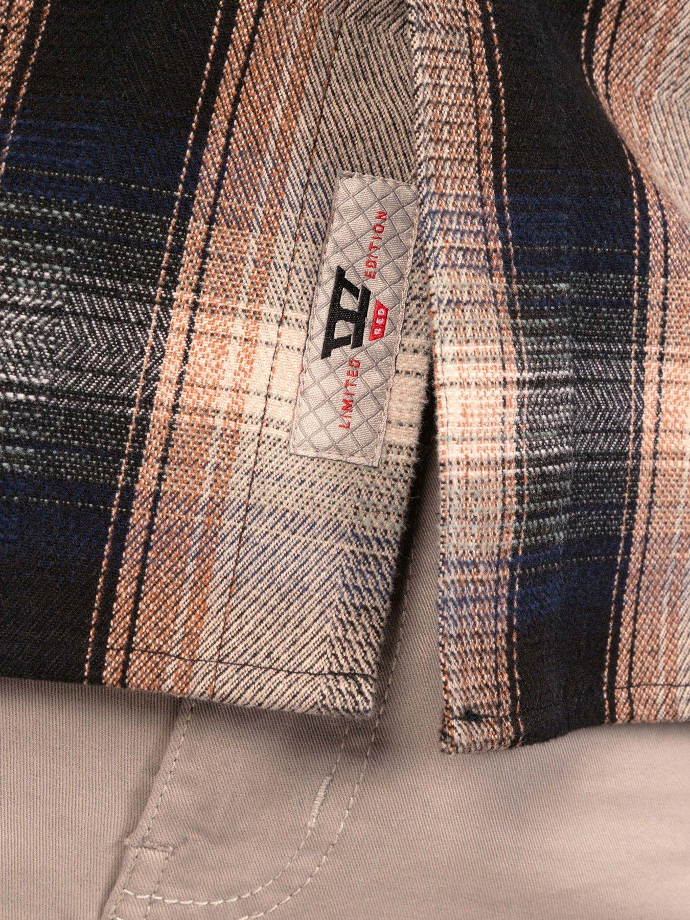 Image 5 of 7 of D555 D555 L/s Tan Check Shacket Overshirt With Chest &amp; Lower Welt Pockets