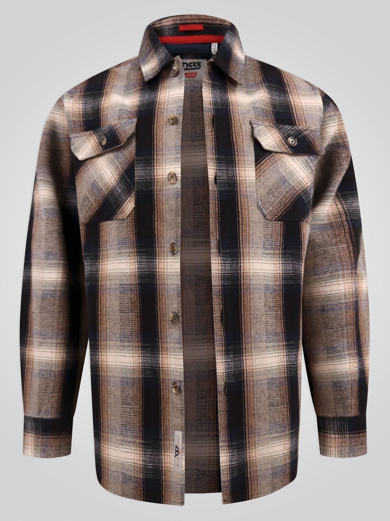 Image 7 of 7 of D555 D555 L/s Tan Check Shacket Overshirt With Chest &amp; Lower Welt Pockets