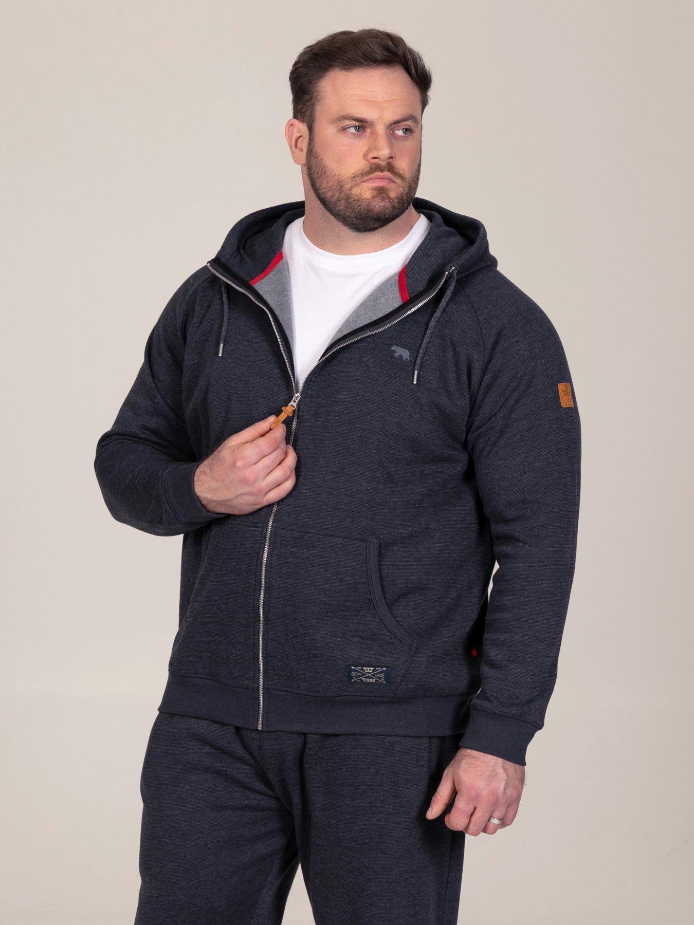Image 1 of 7 of D555 Mens Fine Stripe Zip Through Hoodie With Kangaroo Pocket - Navy
