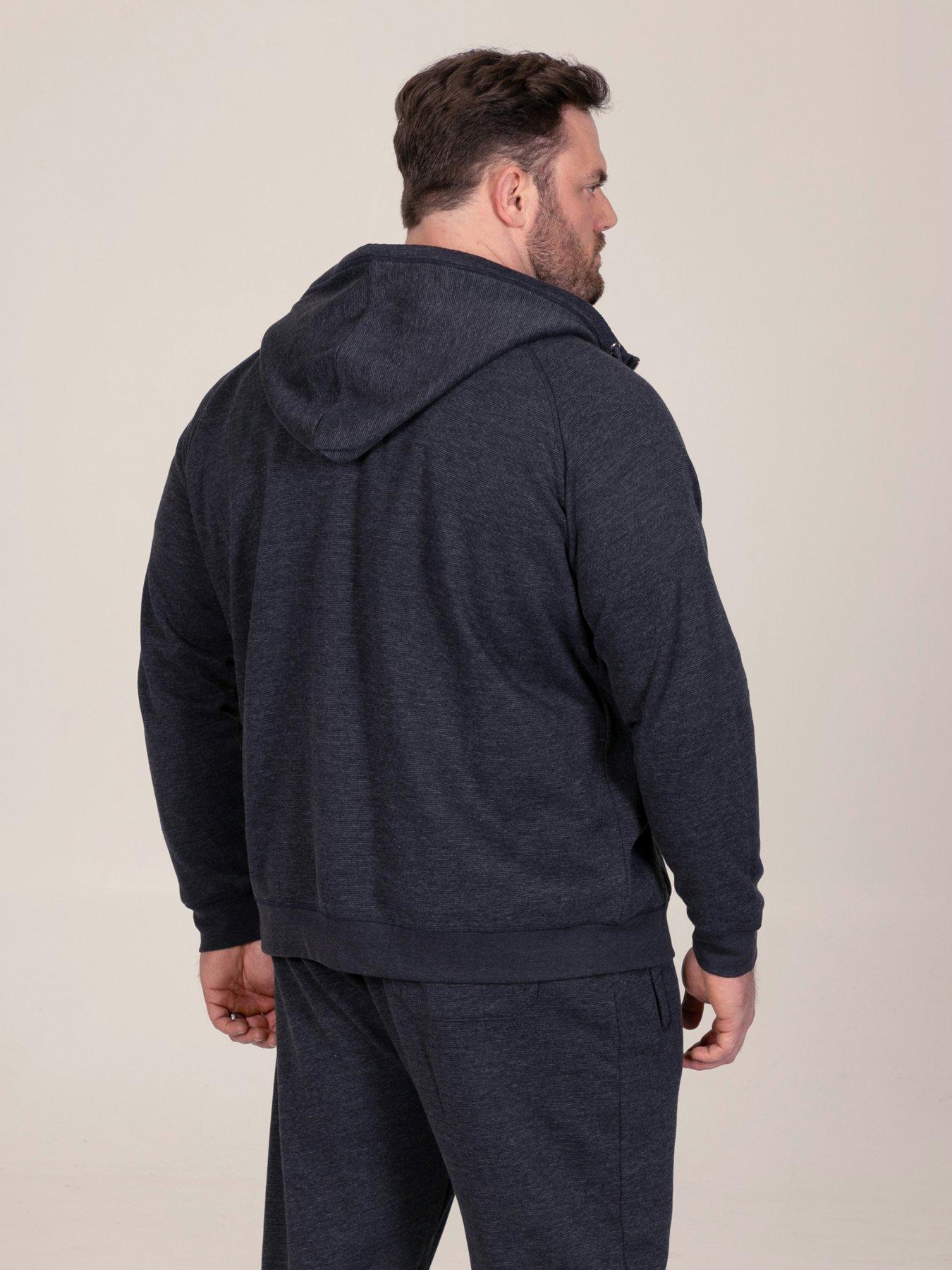 Image 2 of 7 of D555 Mens Fine Stripe Zip Through Hoodie With Kangaroo Pocket - Navy