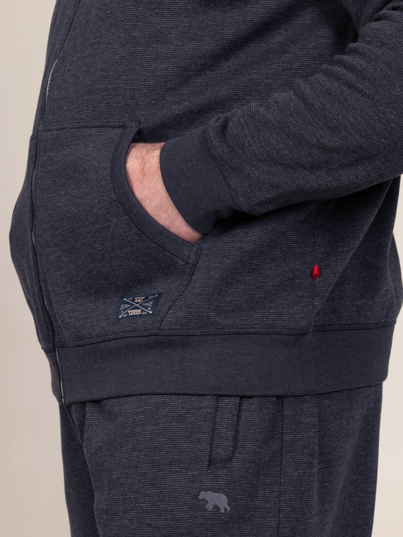 Image 6 of 7 of D555 Mens Fine Stripe Zip Through Hoodie With Kangaroo Pocket - Navy