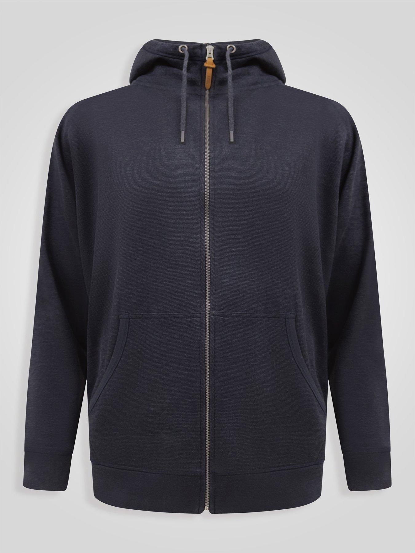 Image 7 of 7 of D555 Mens Fine Stripe Zip Through Hoodie With Kangaroo Pocket - Navy