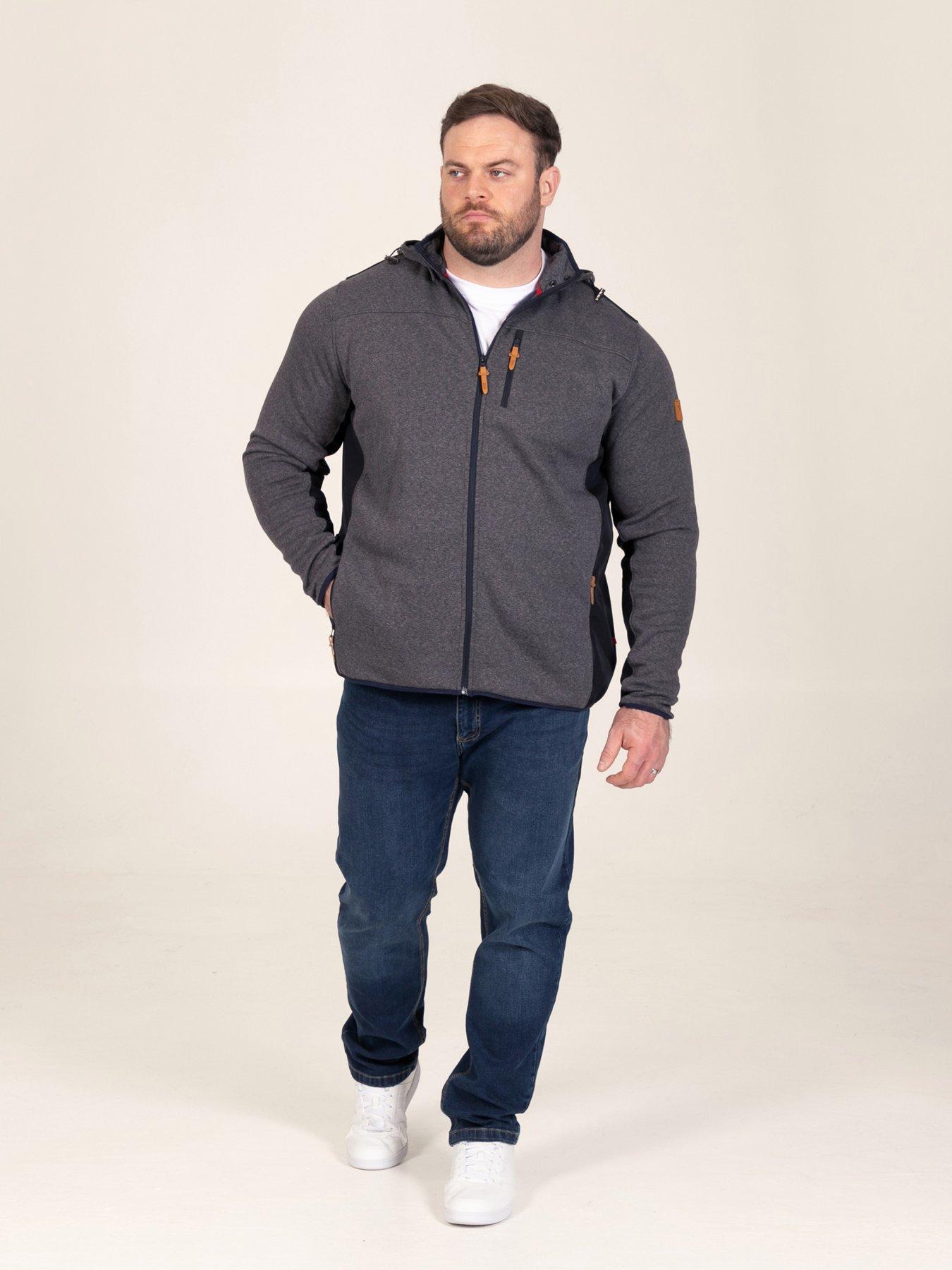 Image 3 of 7 of D555 Mens Detachable Hood Bonded Fleece Zip Through Hoodie - Navy