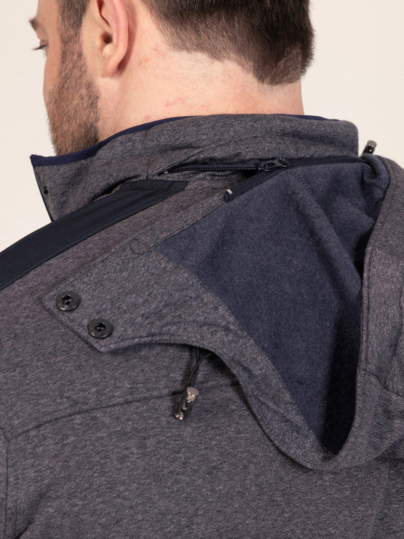 Image 5 of 7 of D555 Mens Detachable Hood Bonded Fleece Zip Through Hoodie - Navy