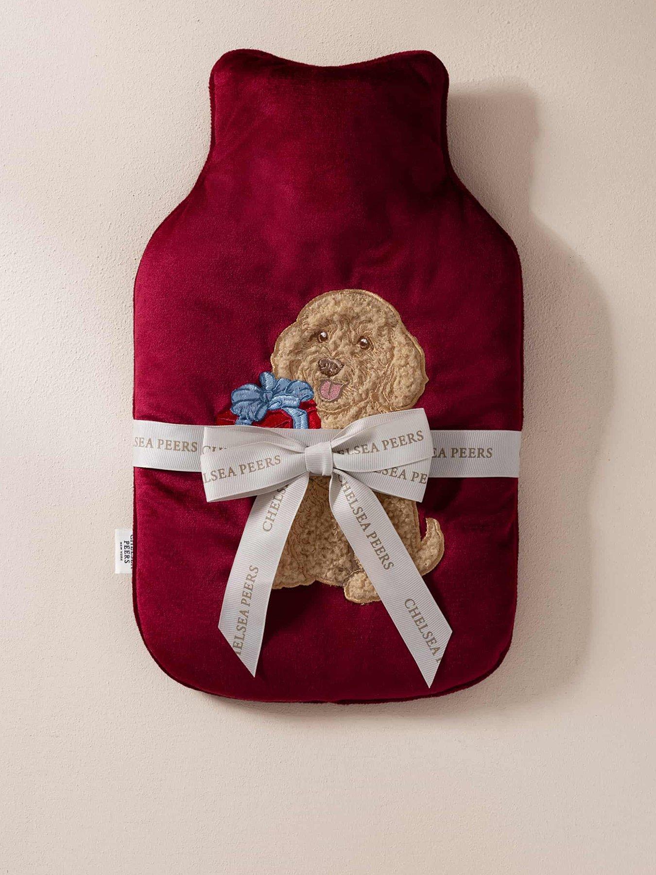 Image 1 of 4 of CHELSEA PEERS Womens Velvet Embroidered Hot Water Bottle - Red