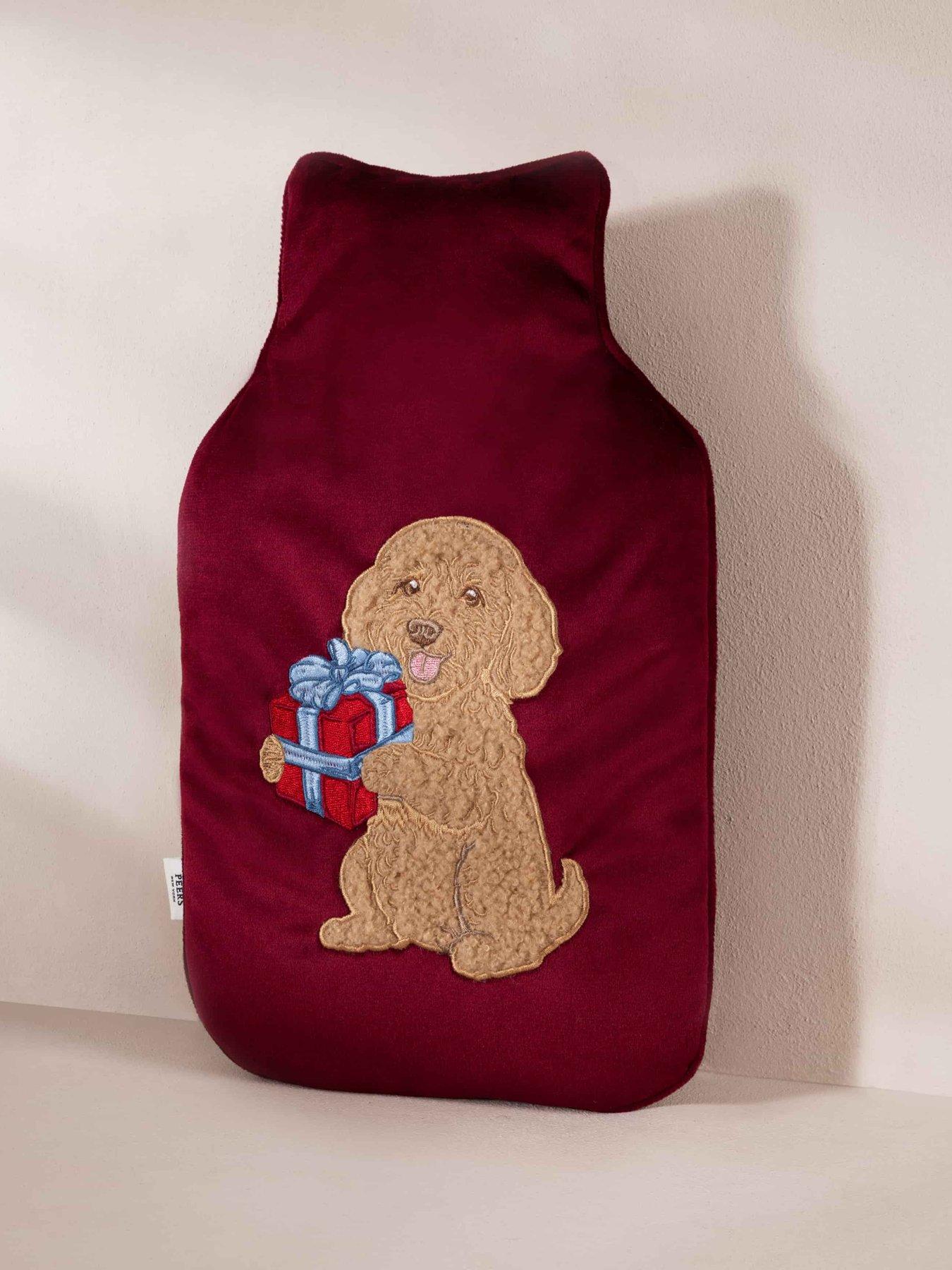 Image 3 of 4 of CHELSEA PEERS Womens Velvet Embroidered Hot Water Bottle - Red