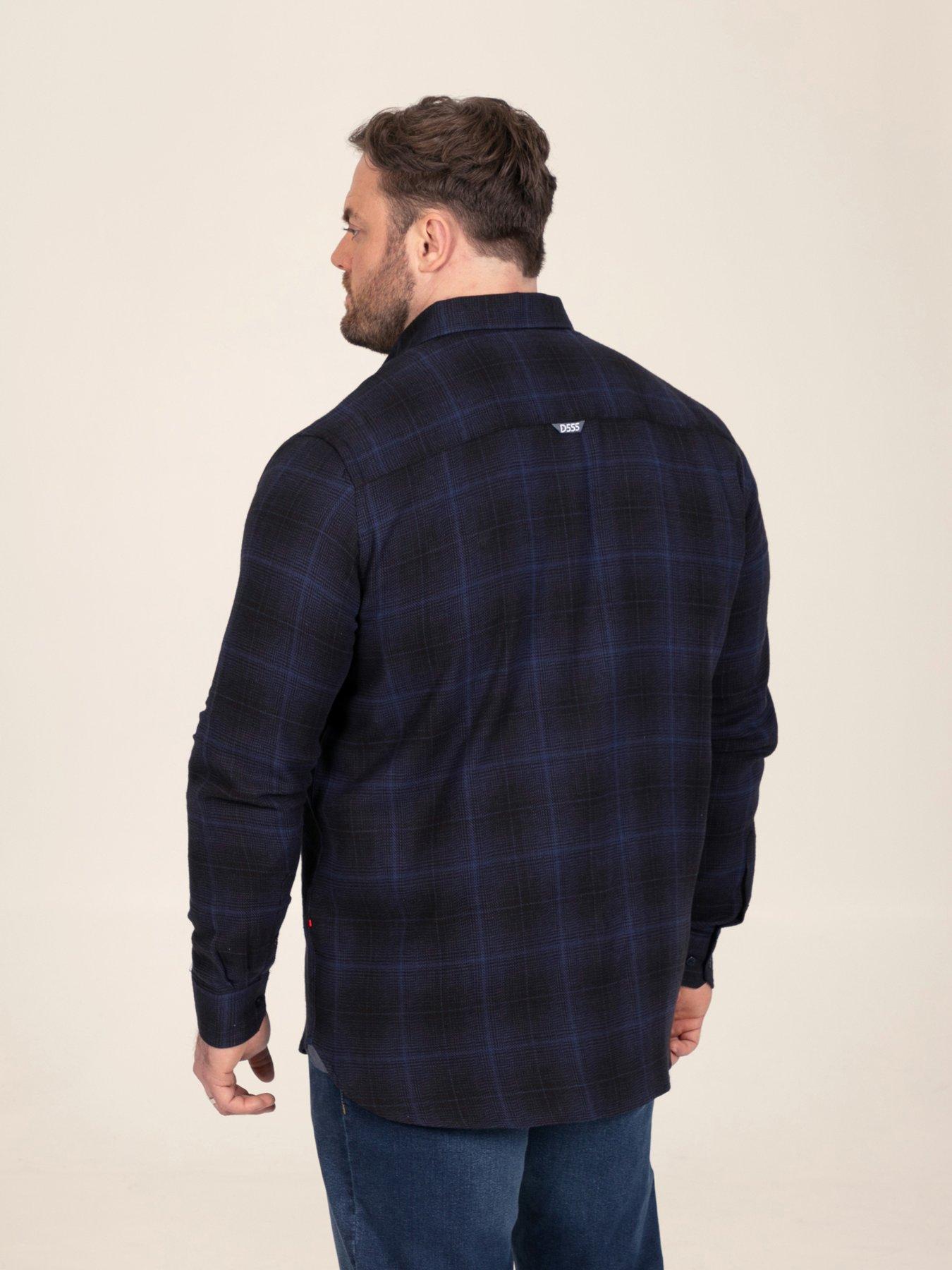 Image 2 of 7 of D555 D555 Navy Check Shirt With Chest Patch Pocket & Button Down Collar