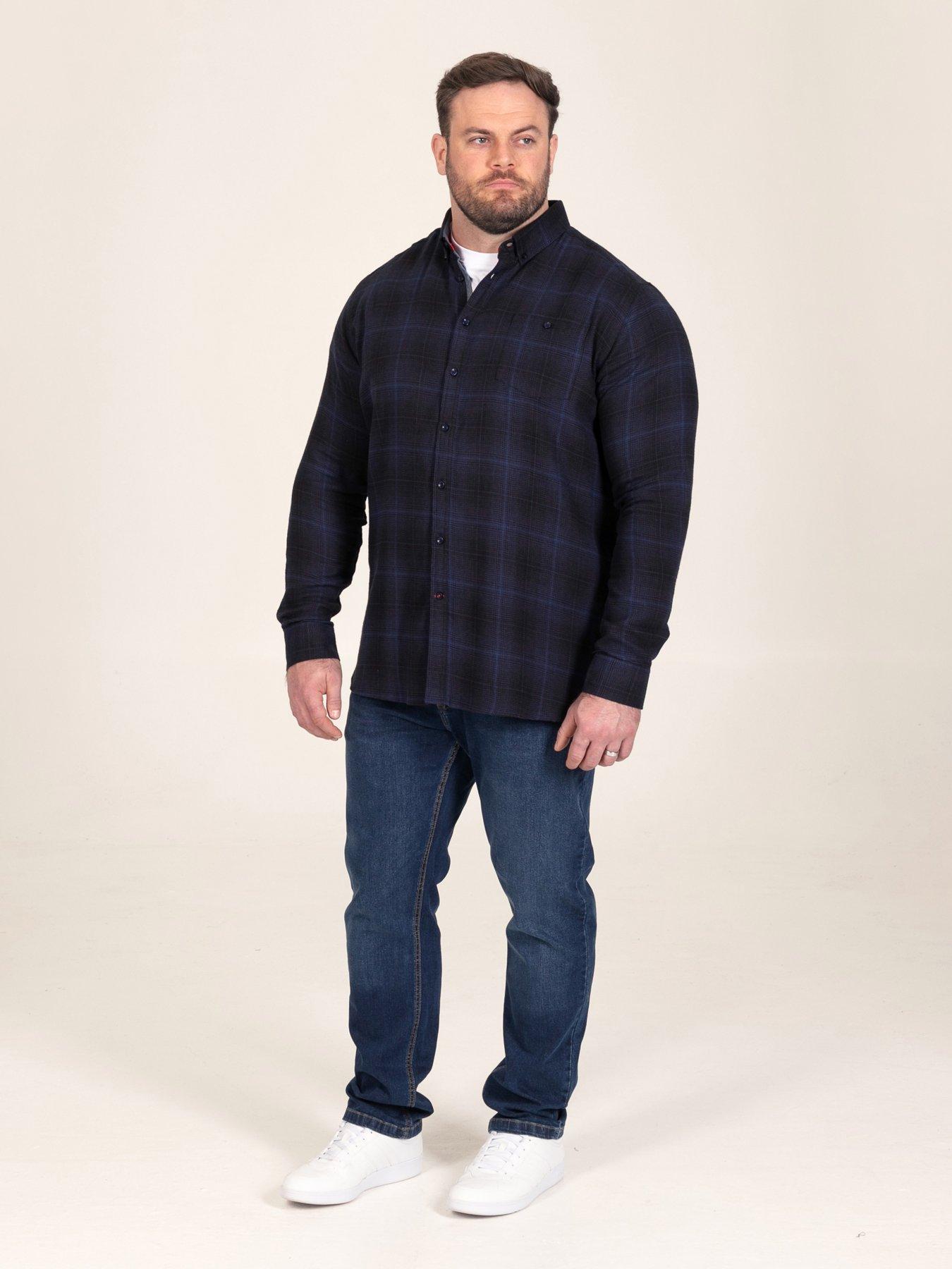 Image 3 of 7 of D555 D555 Navy Check Shirt With Chest Patch Pocket & Button Down Collar