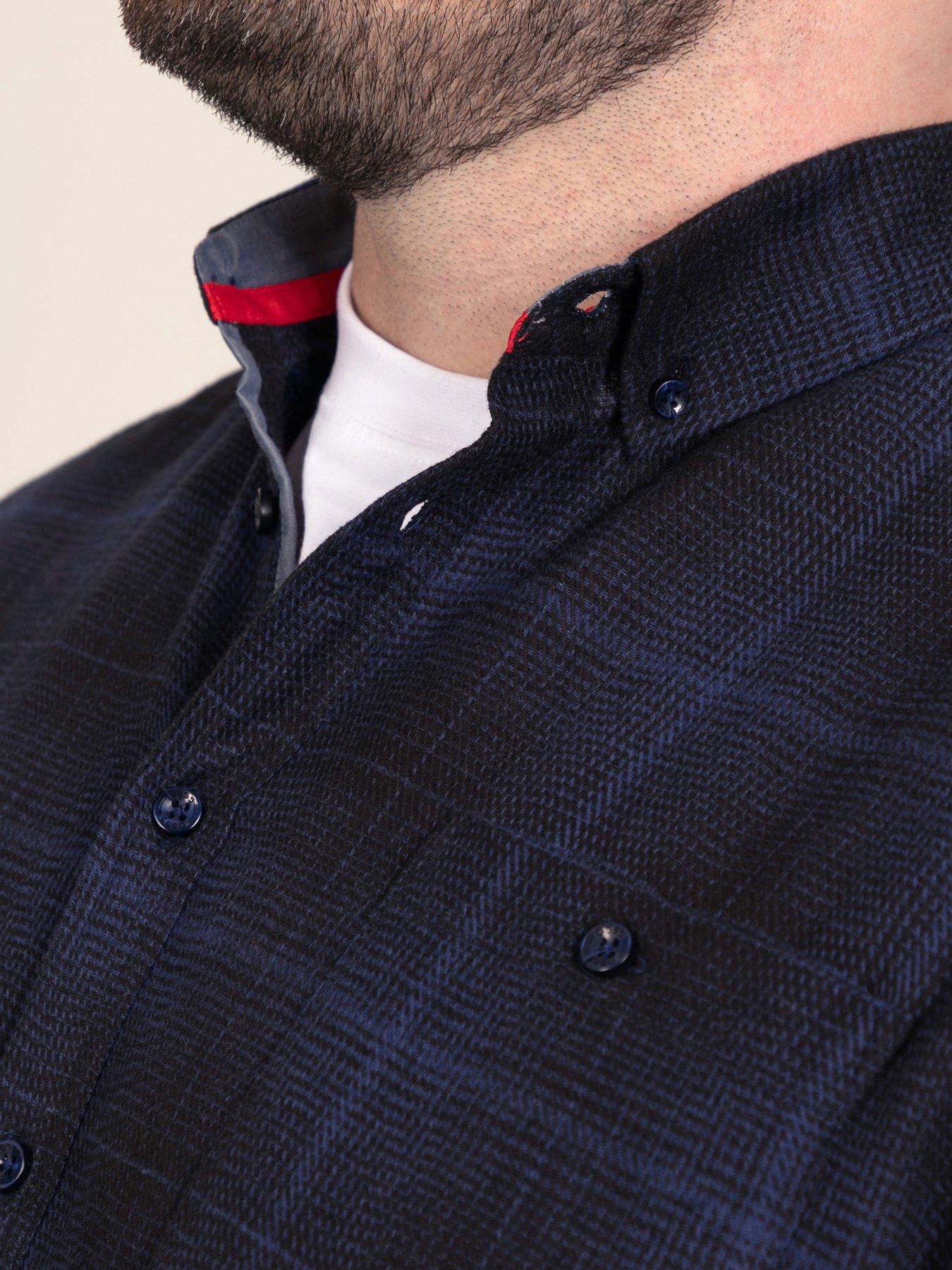 Image 4 of 7 of D555 D555 Navy Check Shirt With Chest Patch Pocket & Button Down Collar