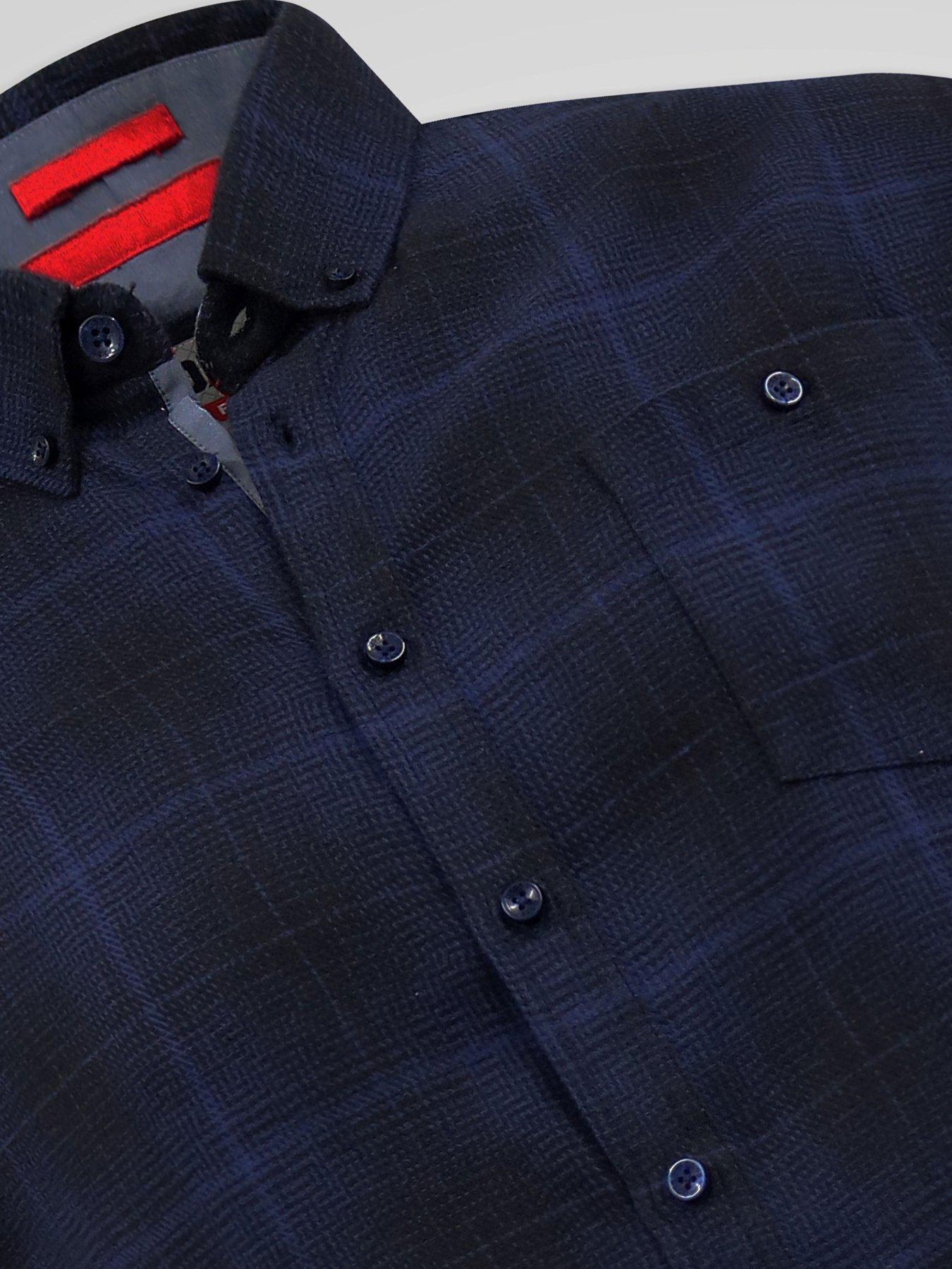 Image 6 of 7 of D555 D555 Navy Check Shirt With Chest Patch Pocket & Button Down Collar