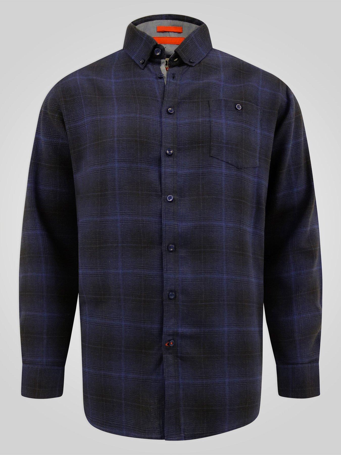 Image 7 of 7 of D555 D555 Navy Check Shirt With Chest Patch Pocket & Button Down Collar