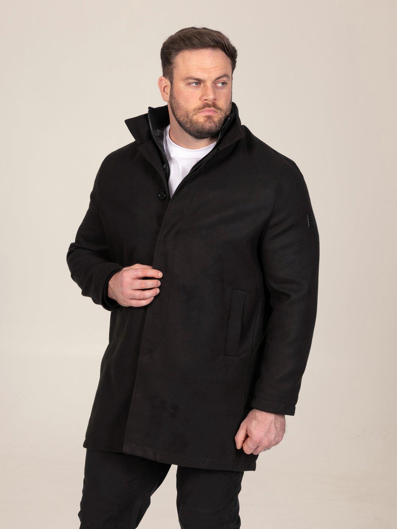 Image 1 of 7 of D555 Melton Overcoat Jacket With Mock Zip Through Quilted Centre Panel