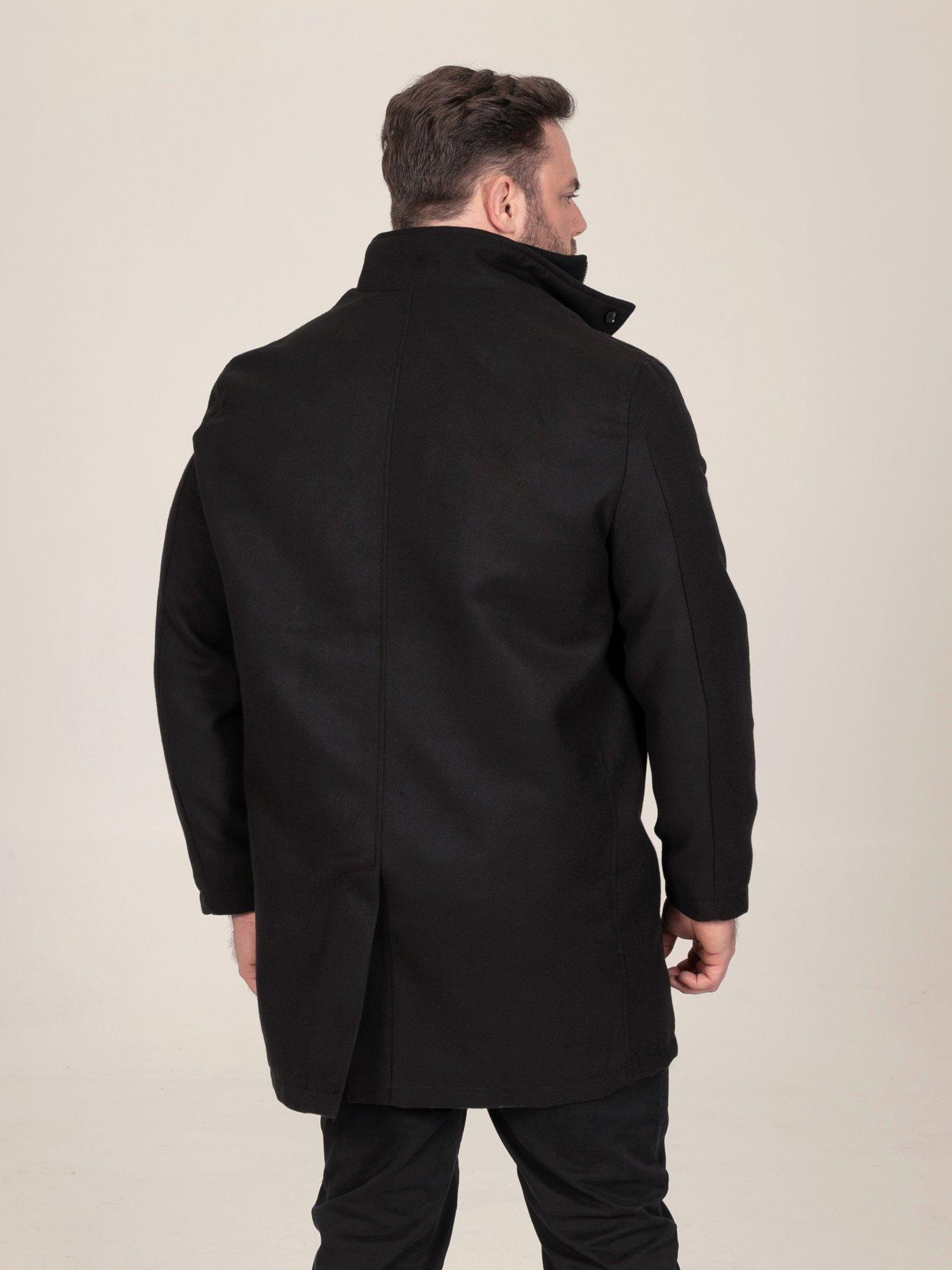 Image 2 of 7 of D555 Melton Overcoat Jacket With Mock Zip Through Quilted Centre Panel