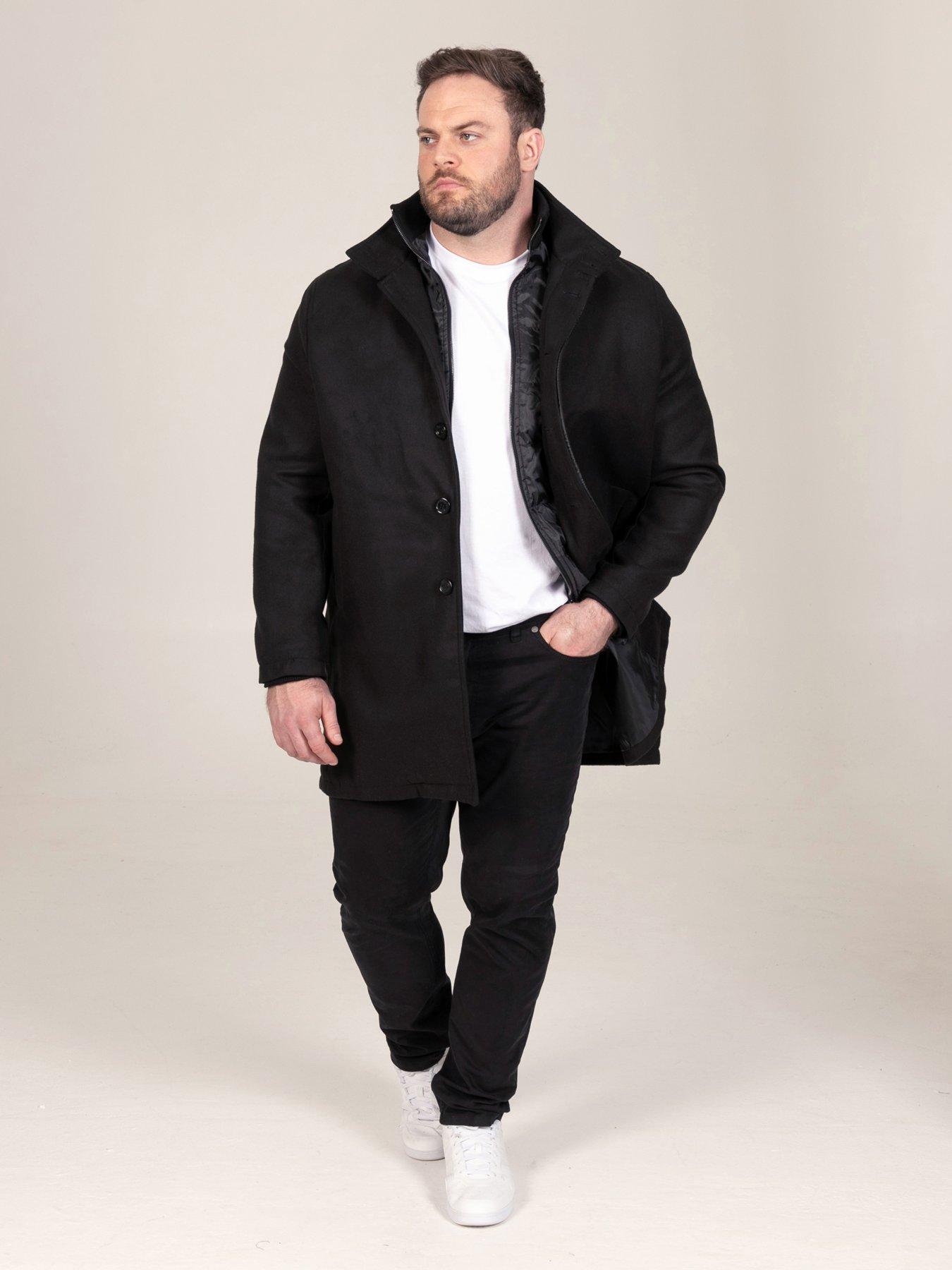 Image 3 of 7 of D555 Melton Overcoat Jacket With Mock Zip Through Quilted Centre Panel