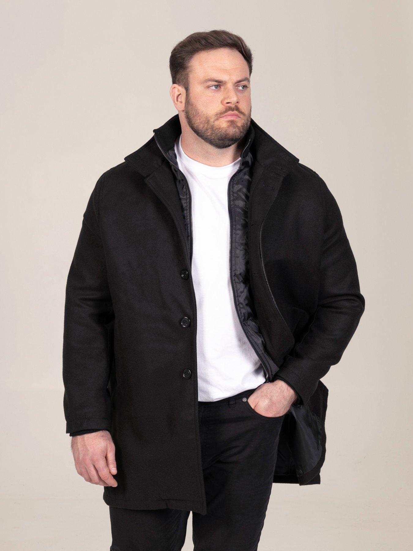 Image 4 of 7 of D555 Melton Overcoat Jacket With Mock Zip Through Quilted Centre Panel