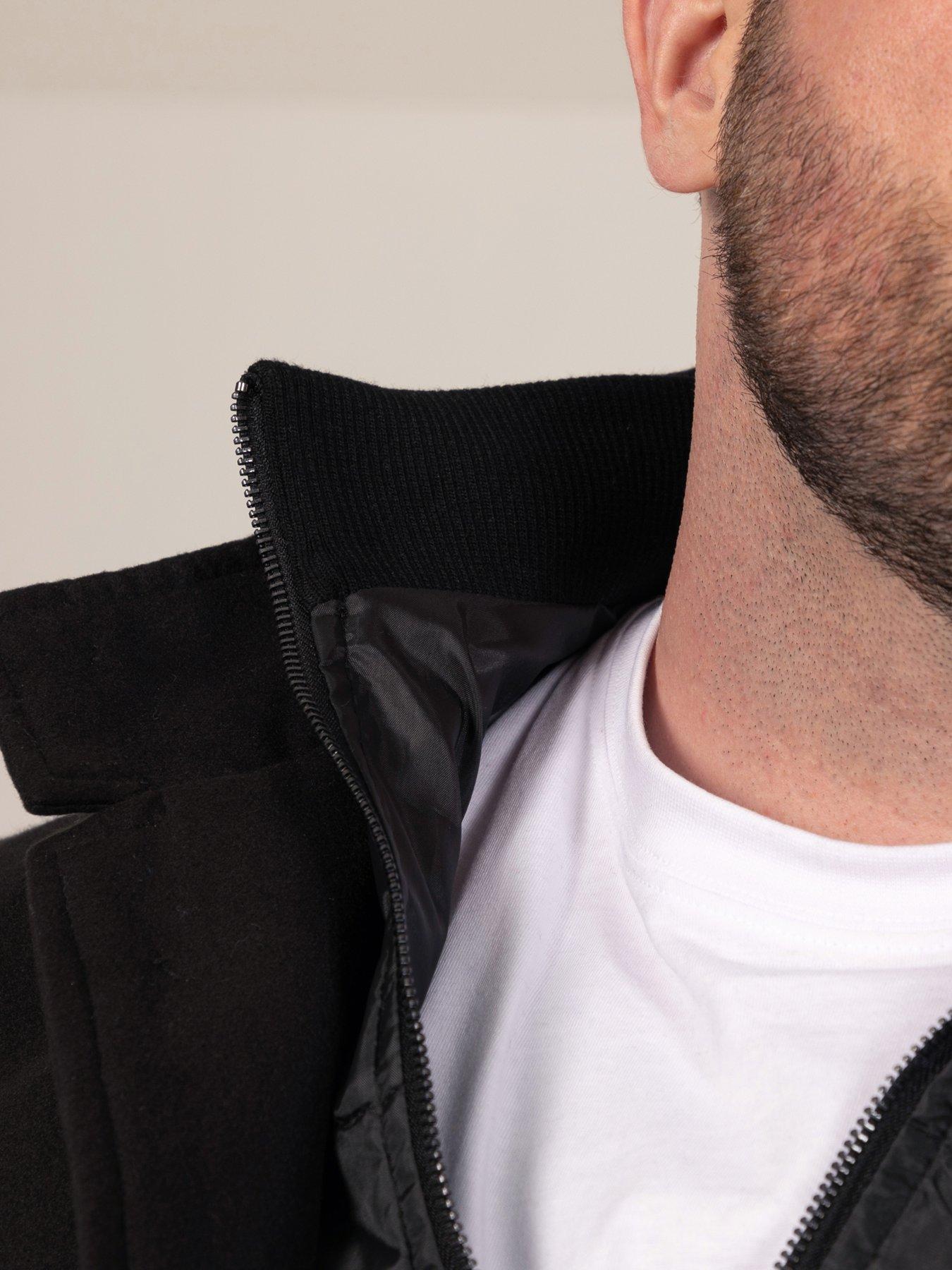 Image 5 of 7 of D555 Melton Overcoat Jacket With Mock Zip Through Quilted Centre Panel