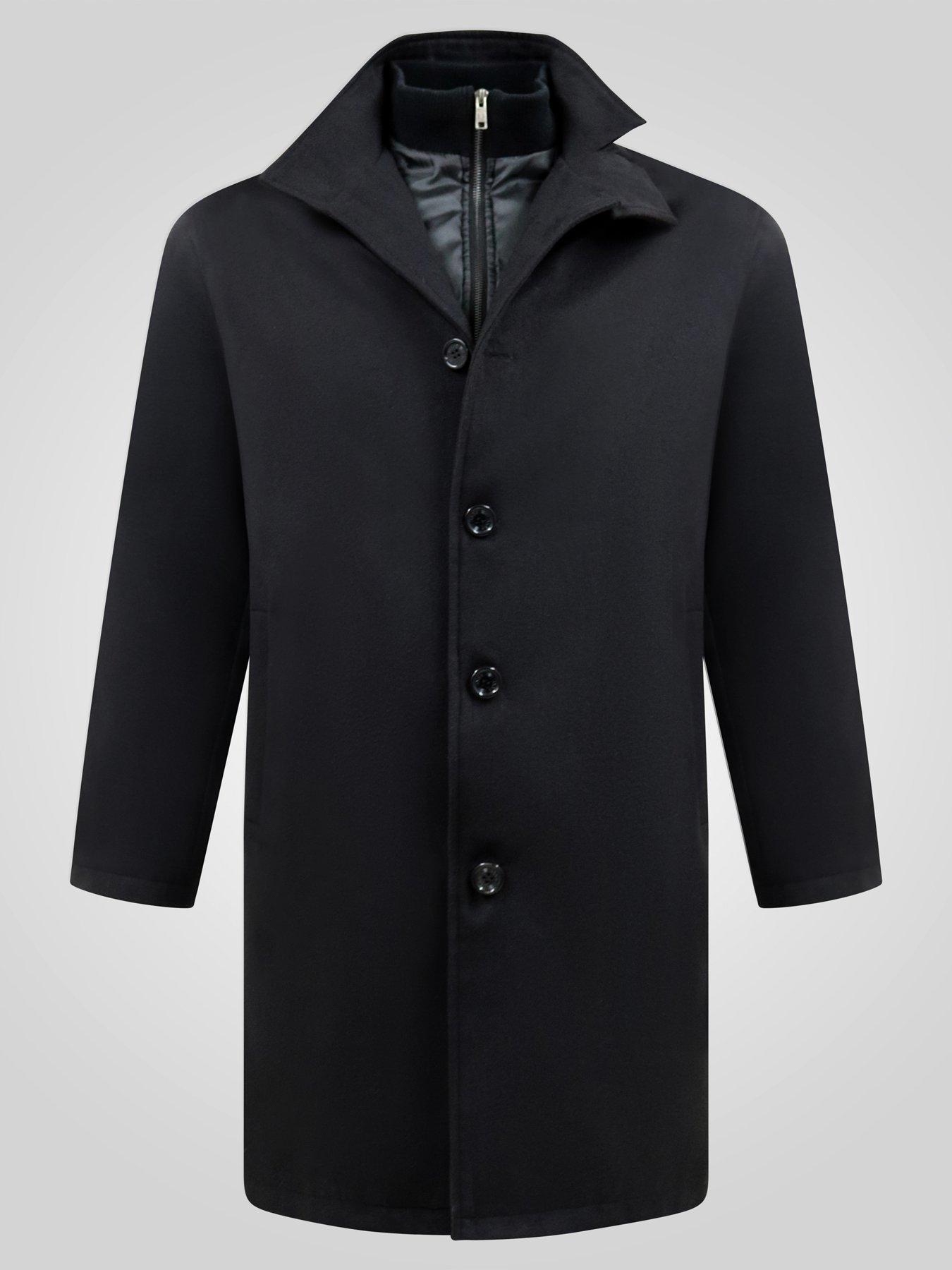 Image 7 of 7 of D555 Melton Overcoat Jacket With Mock Zip Through Quilted Centre Panel