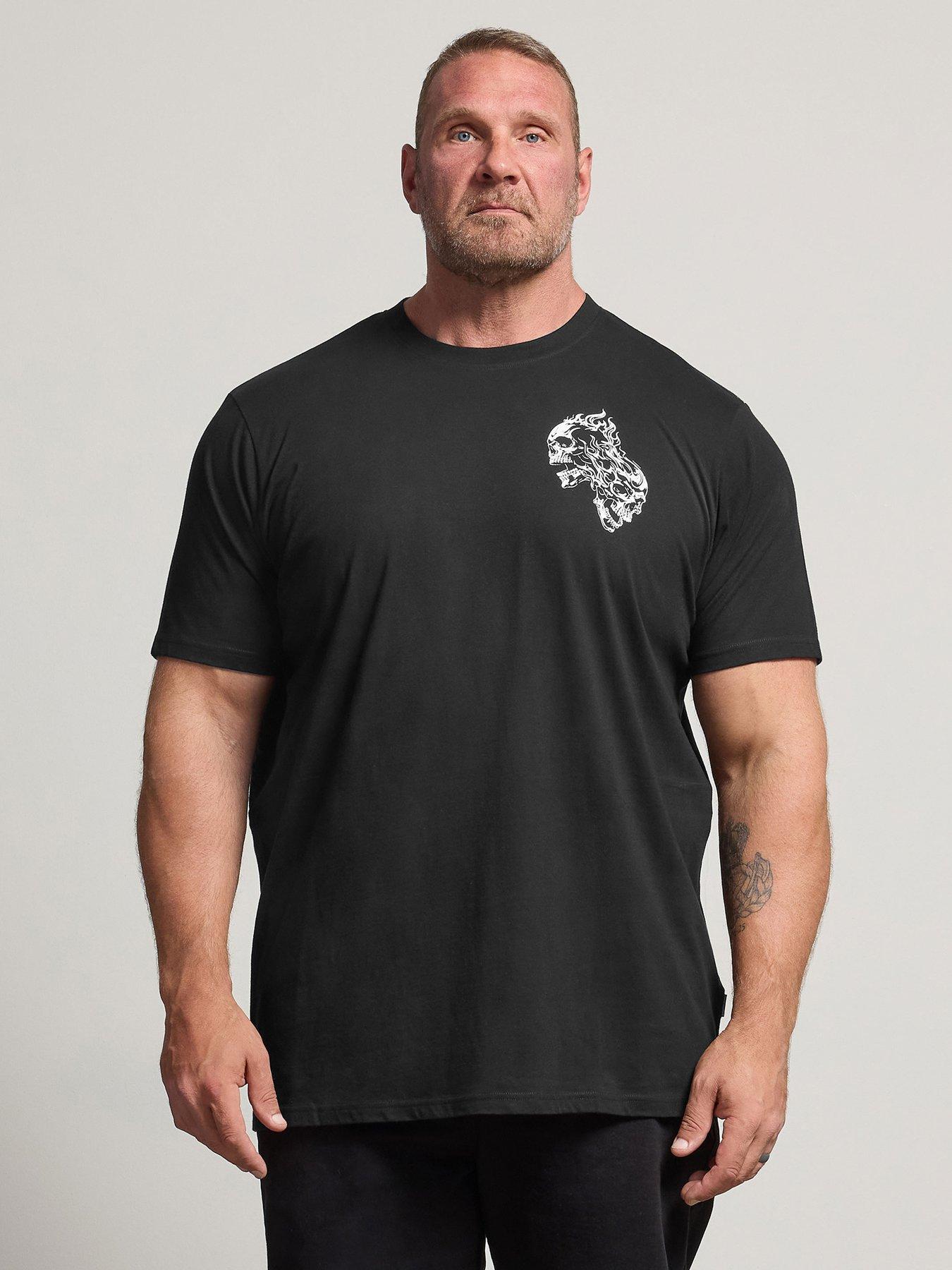 Image 1 of 4 of BadRhino Mens Big &amp; Tall Extra Long Flaming Skull T-Shirt - Black