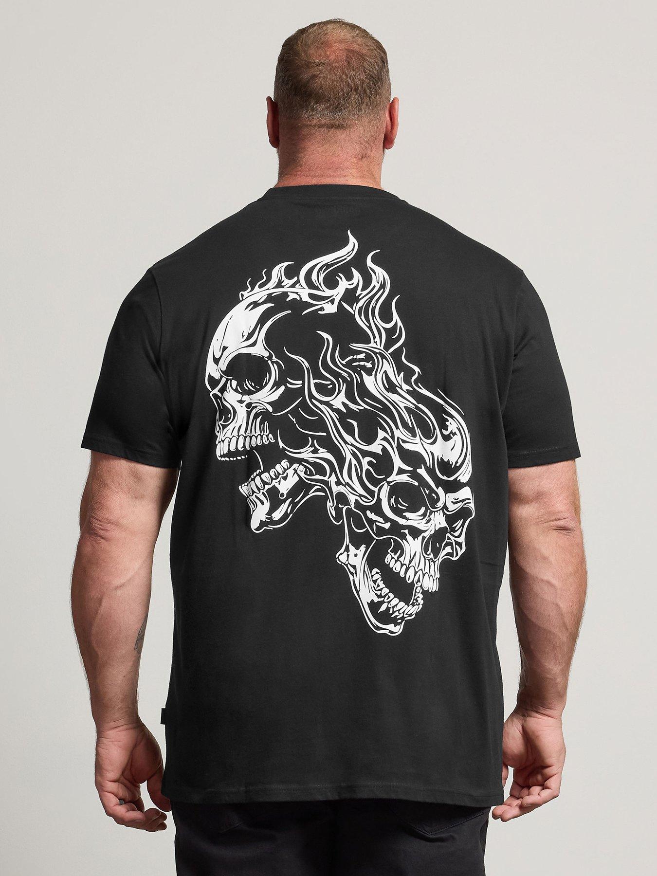 Image 2 of 4 of BadRhino Mens Big &amp; Tall Extra Long Flaming Skull T-Shirt - Black