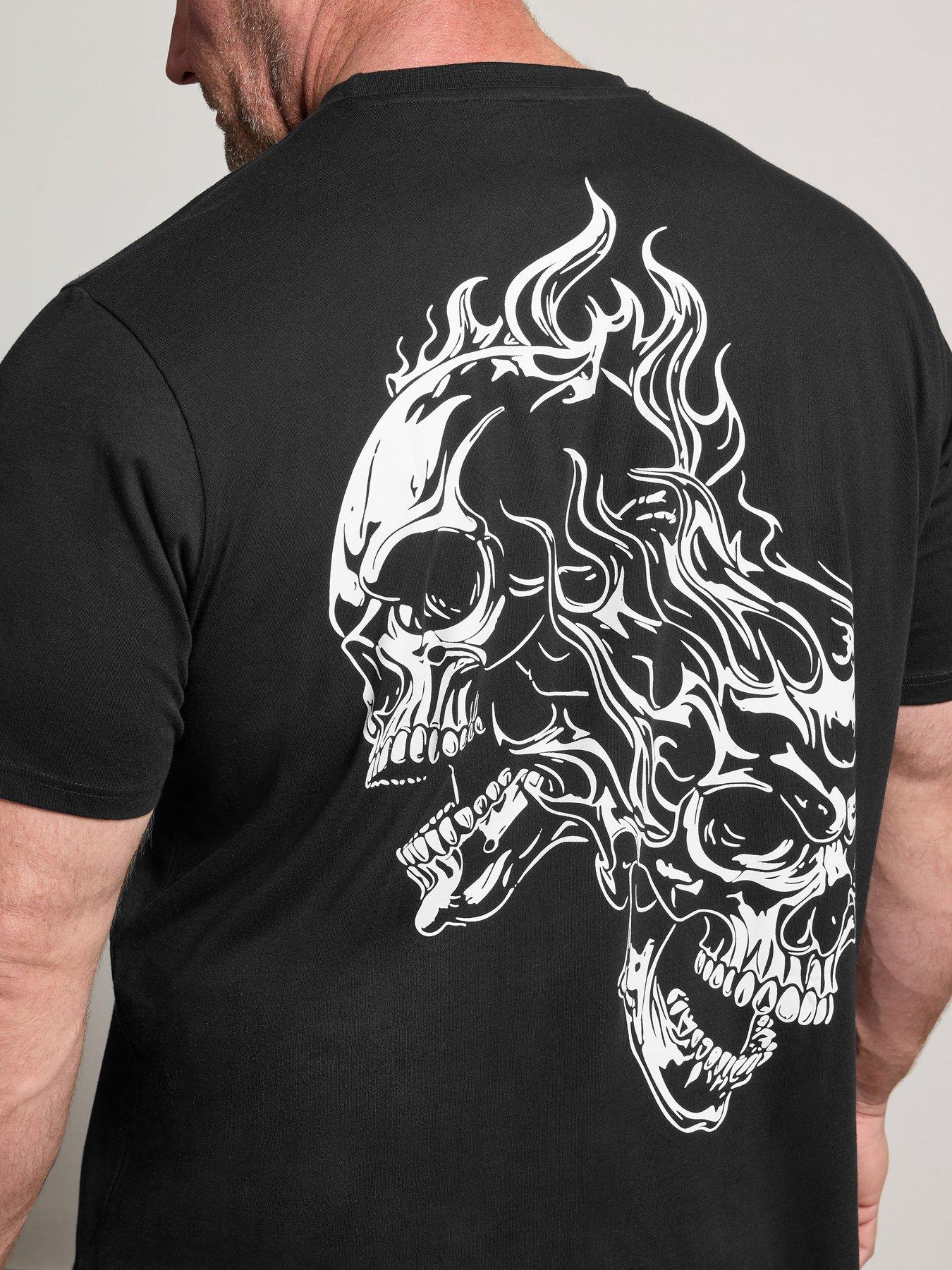 Image 4 of 4 of BadRhino Mens Big &amp; Tall Extra Long Flaming Skull T-Shirt - Black