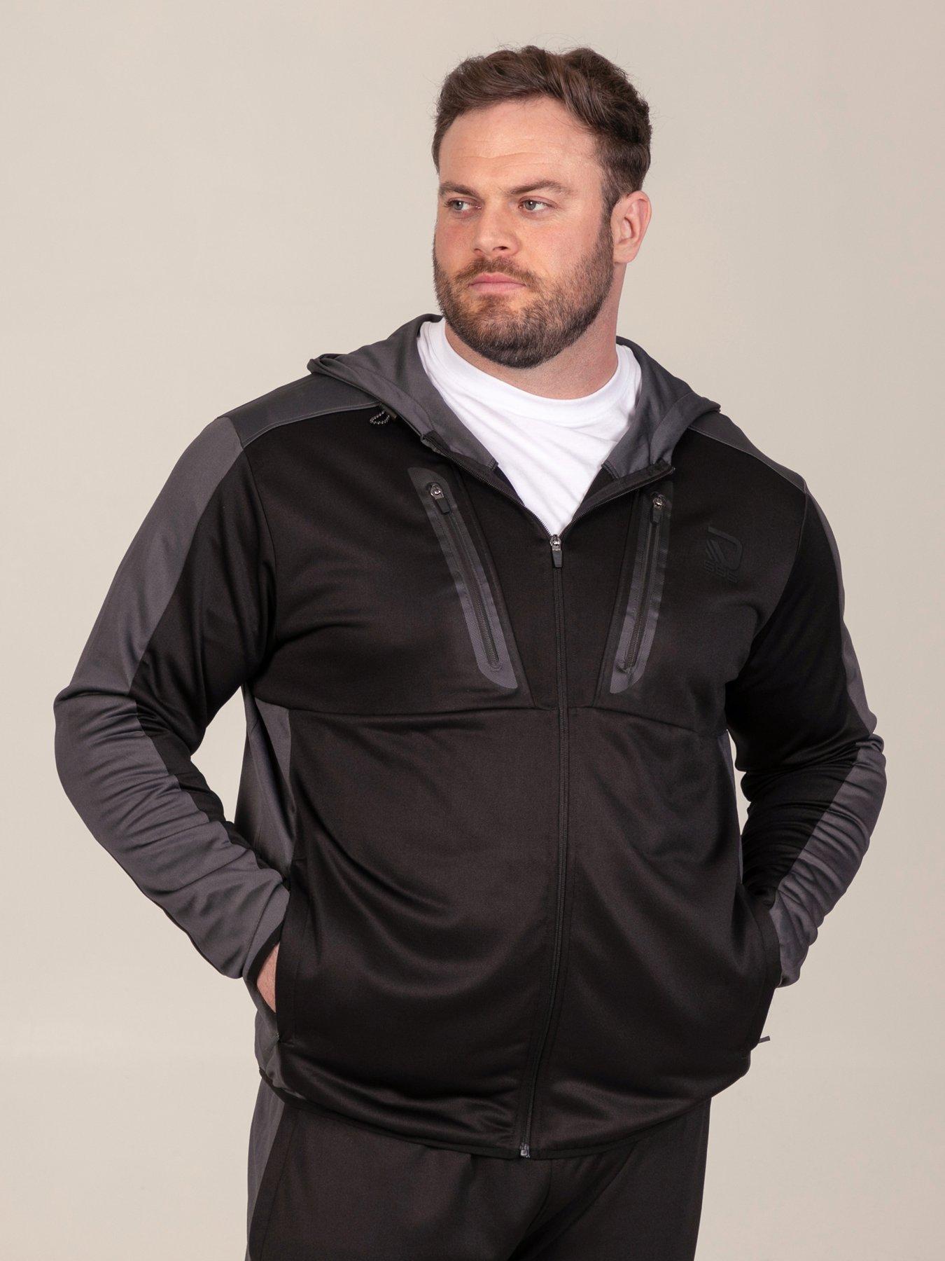 Image 1 of 7 of D555 Mens Big &amp; Tall Dry Wear Tricot Zip Through Hoodie - Black