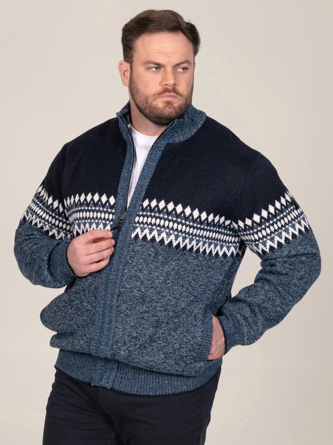 Image 1 of 7 of D555 Mens Fair Isle Zip Through Bonded Lined Knitwear - Navy