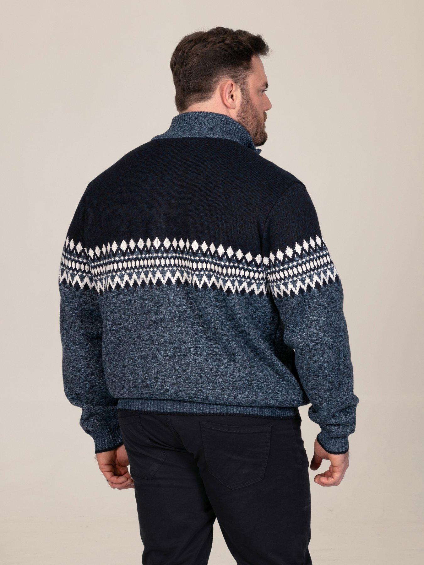 Image 2 of 7 of D555 Mens Fair Isle Zip Through Bonded Lined Knitwear - Navy