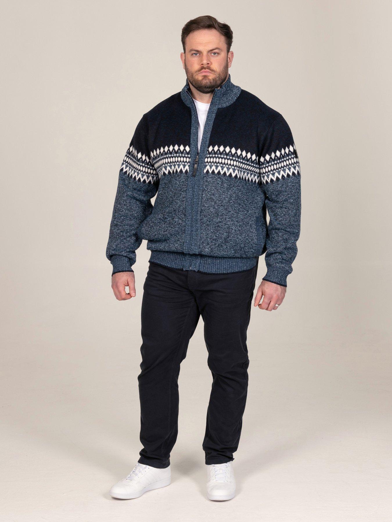 Image 3 of 7 of D555 Mens Fair Isle Zip Through Bonded Lined Knitwear - Navy