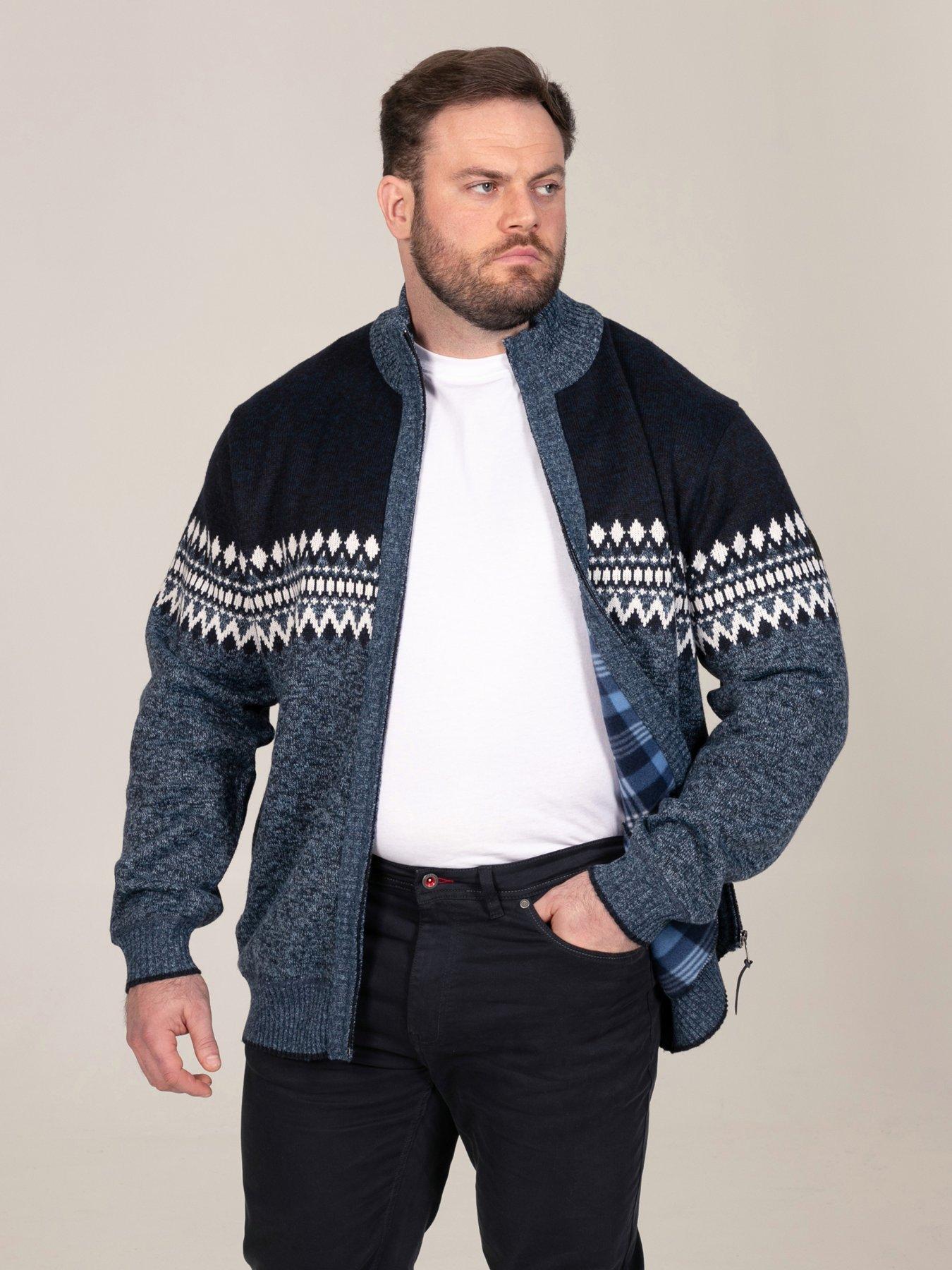 Image 4 of 7 of D555 Mens Fair Isle Zip Through Bonded Lined Knitwear - Navy