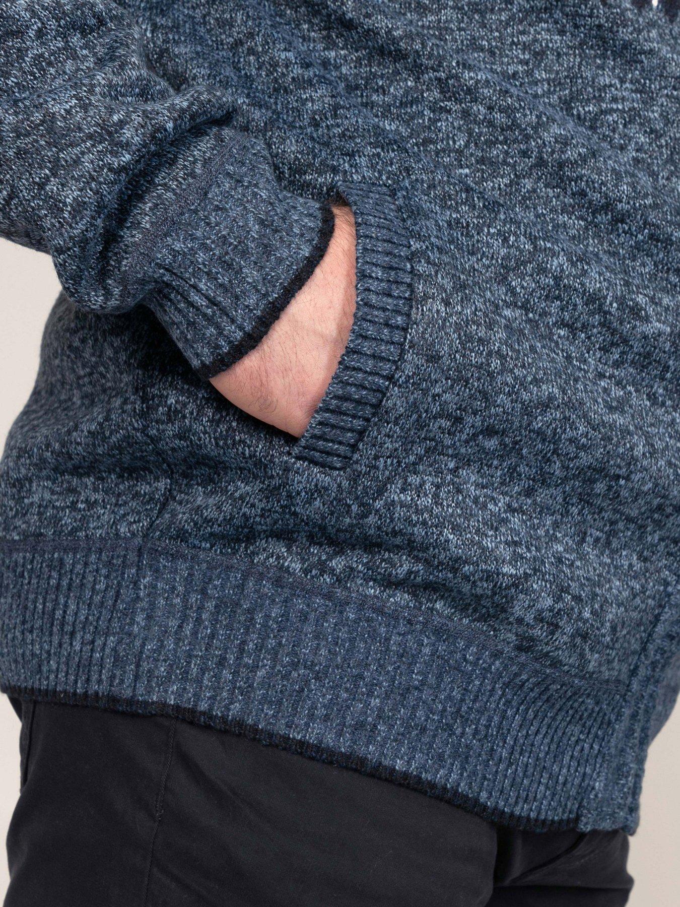 Image 6 of 7 of D555 Mens Fair Isle Zip Through Bonded Lined Knitwear - Navy