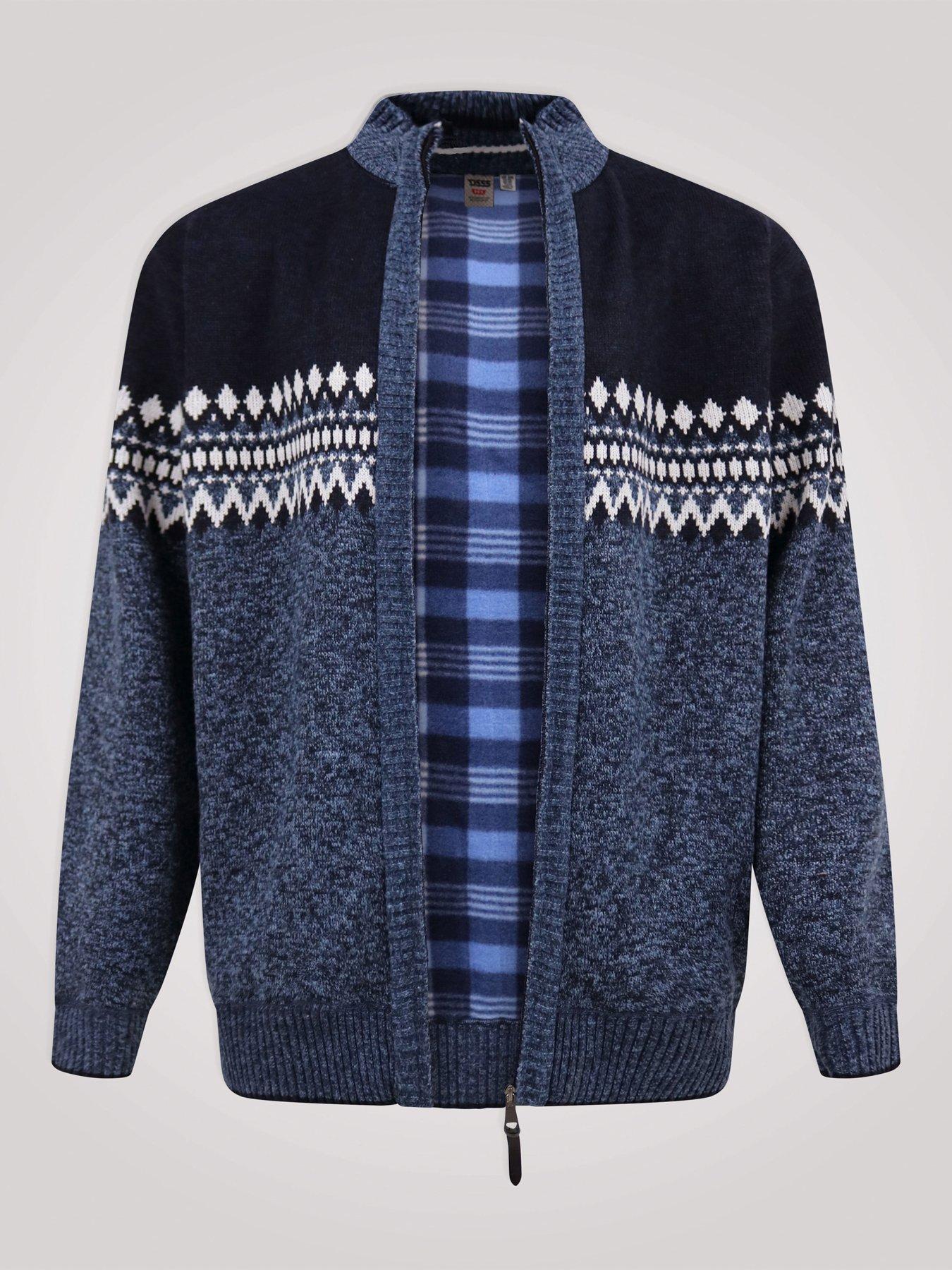 Image 7 of 7 of D555 Mens Fair Isle Zip Through Bonded Lined Knitwear - Navy