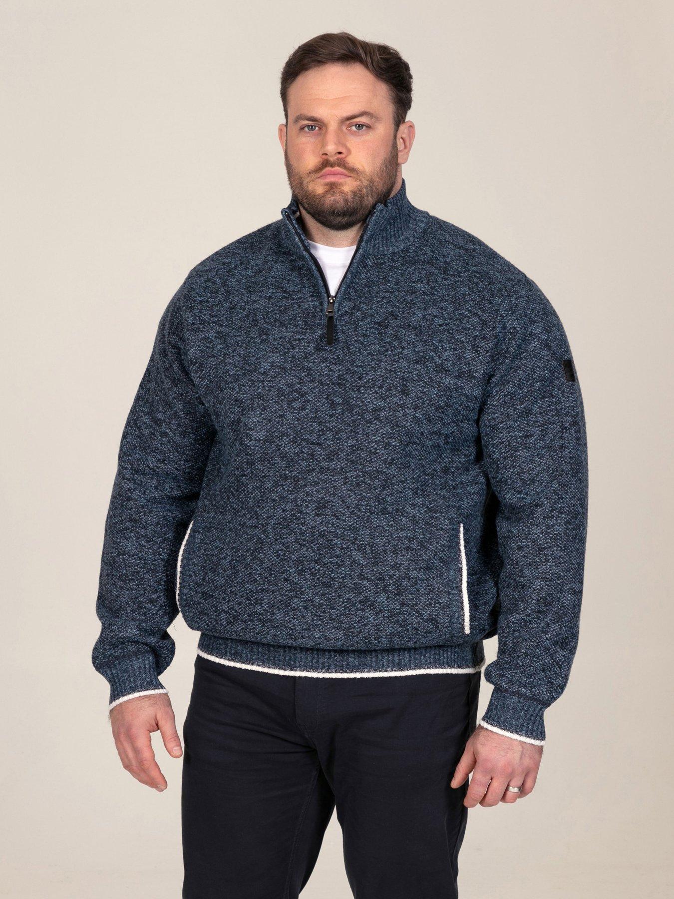 Image 1 of 7 of D555 Mens Big &amp; Tall Quarter Zip Bonded Lined Knitted Jumper - Blue