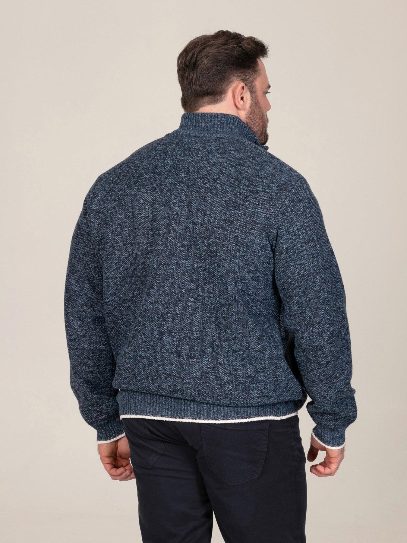 Image 2 of 7 of D555 Mens Big &amp; Tall Quarter Zip Bonded Lined Knitted Jumper - Blue