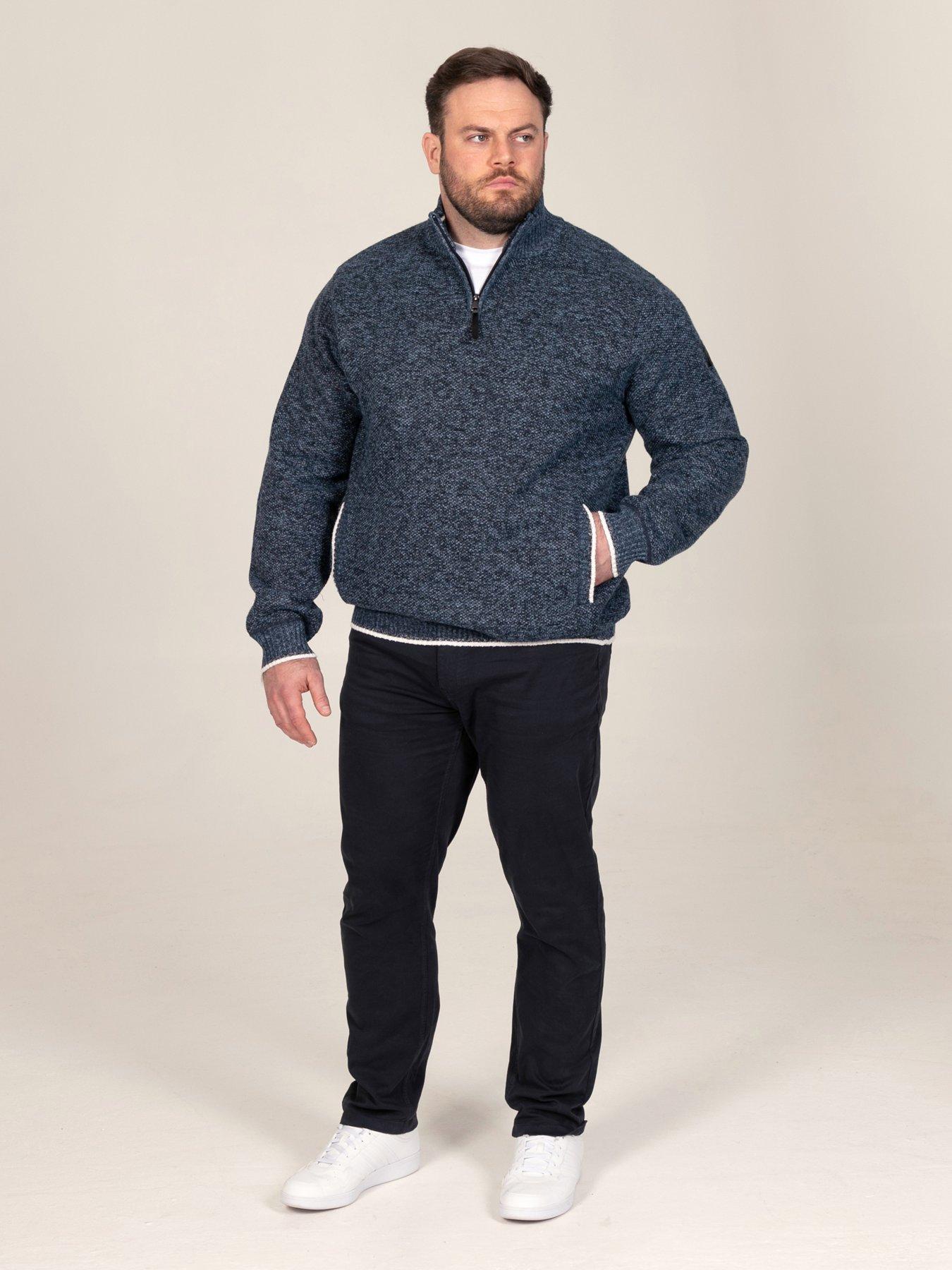Image 3 of 7 of D555 Mens Big &amp; Tall Quarter Zip Bonded Lined Knitted Jumper - Blue