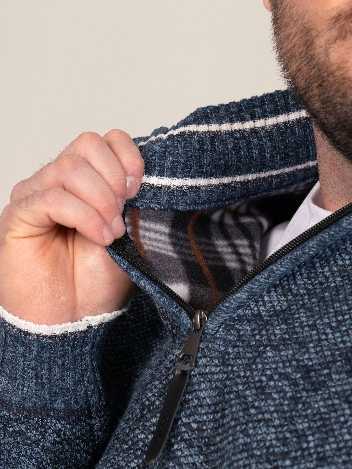 Image 4 of 7 of D555 Mens Big &amp; Tall Quarter Zip Bonded Lined Knitted Jumper - Blue