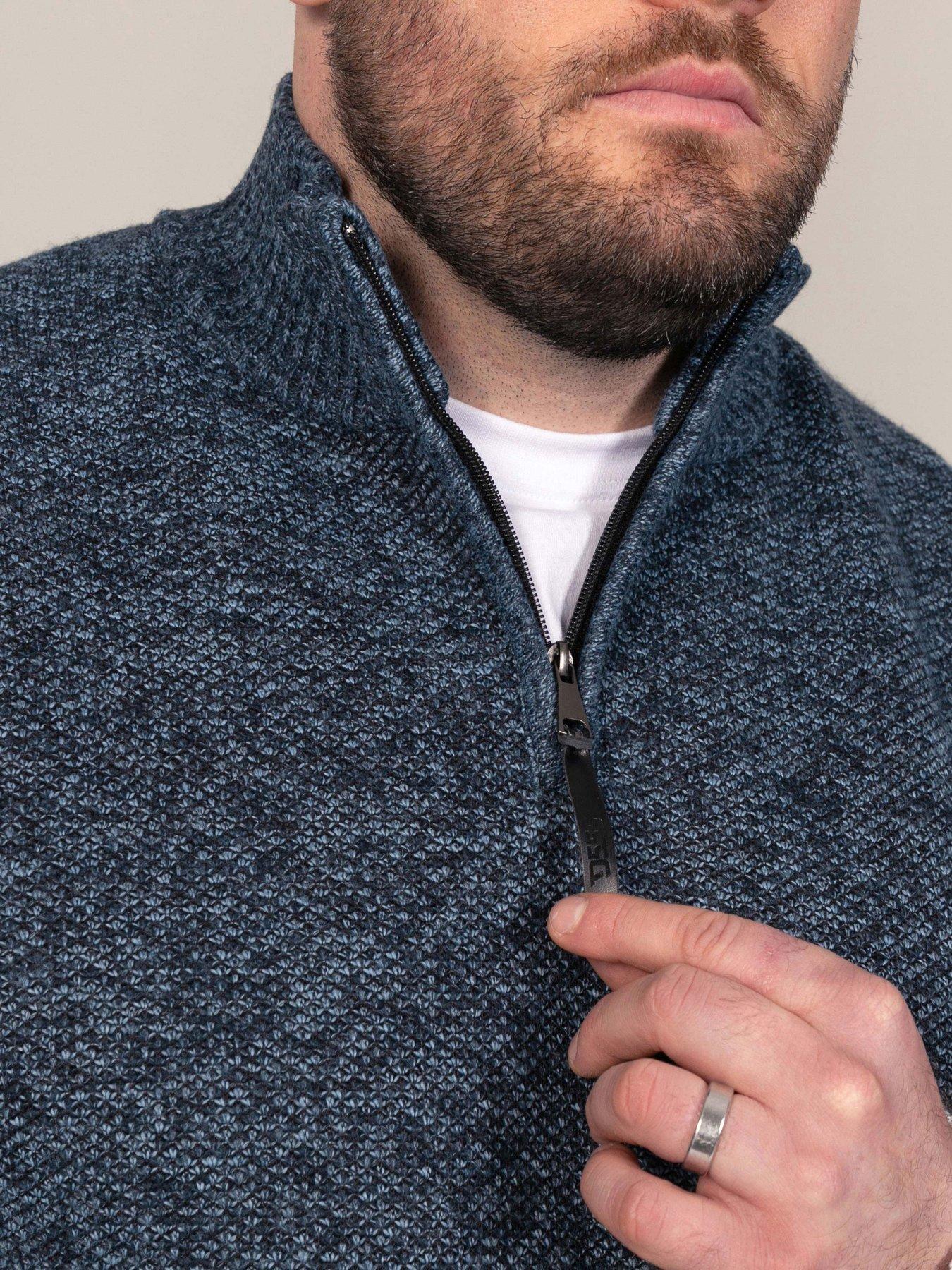 Image 5 of 7 of D555 Mens Big &amp; Tall Quarter Zip Bonded Lined Knitted Jumper - Blue