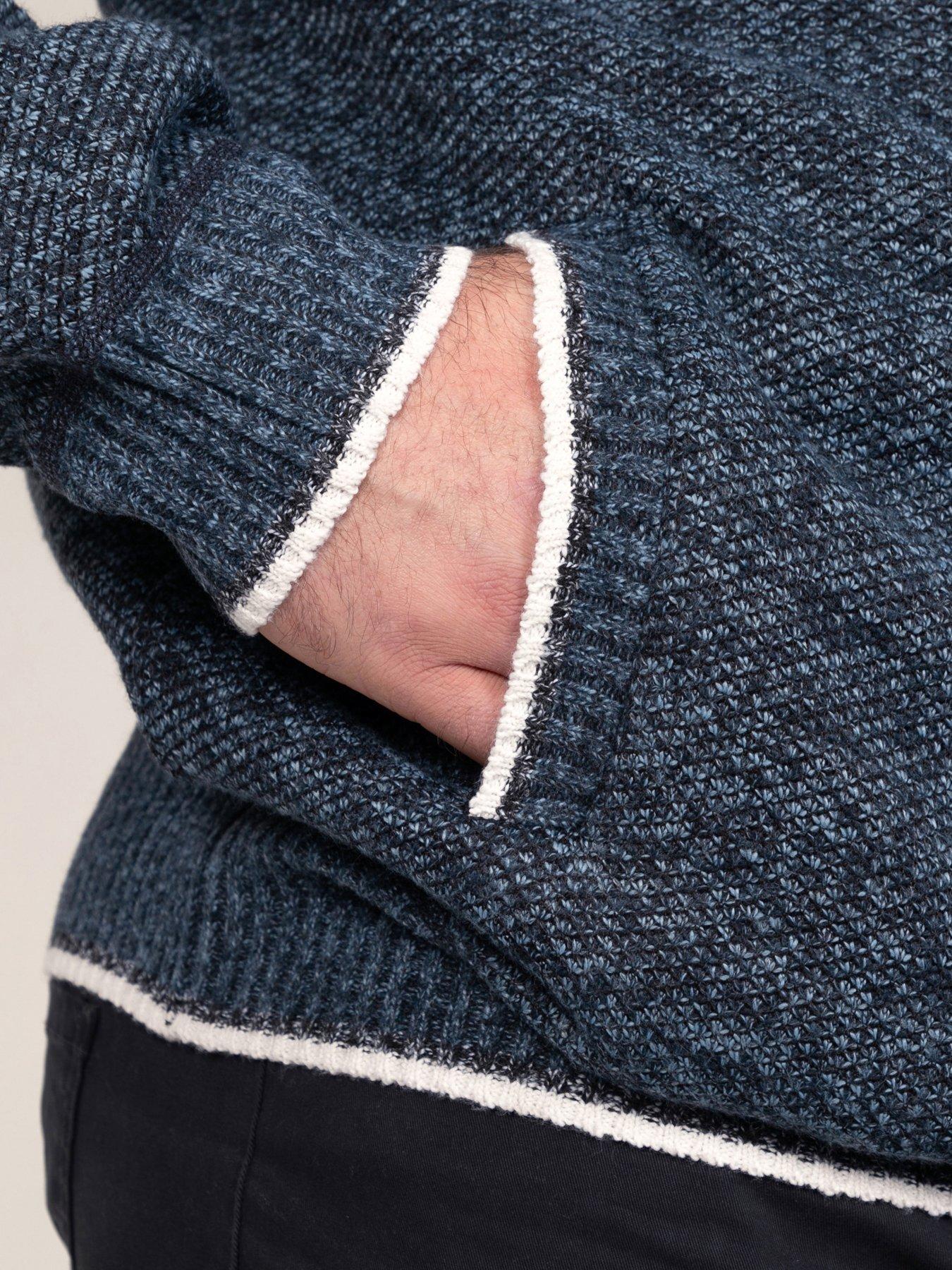 Image 6 of 7 of D555 Mens Big &amp; Tall Quarter Zip Bonded Lined Knitted Jumper - Blue