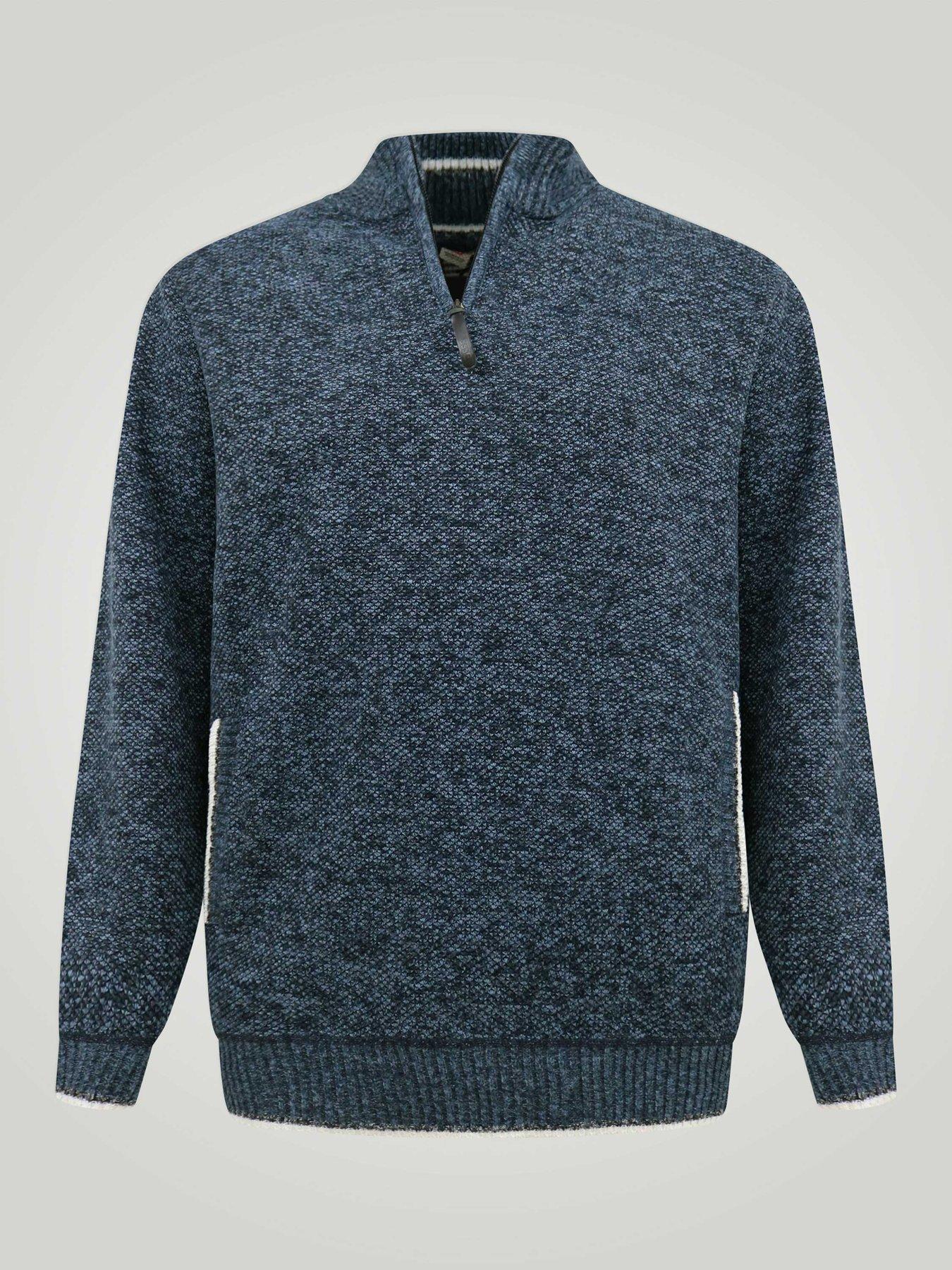 Image 7 of 7 of D555 Mens Big &amp; Tall Quarter Zip Bonded Lined Knitted Jumper - Blue