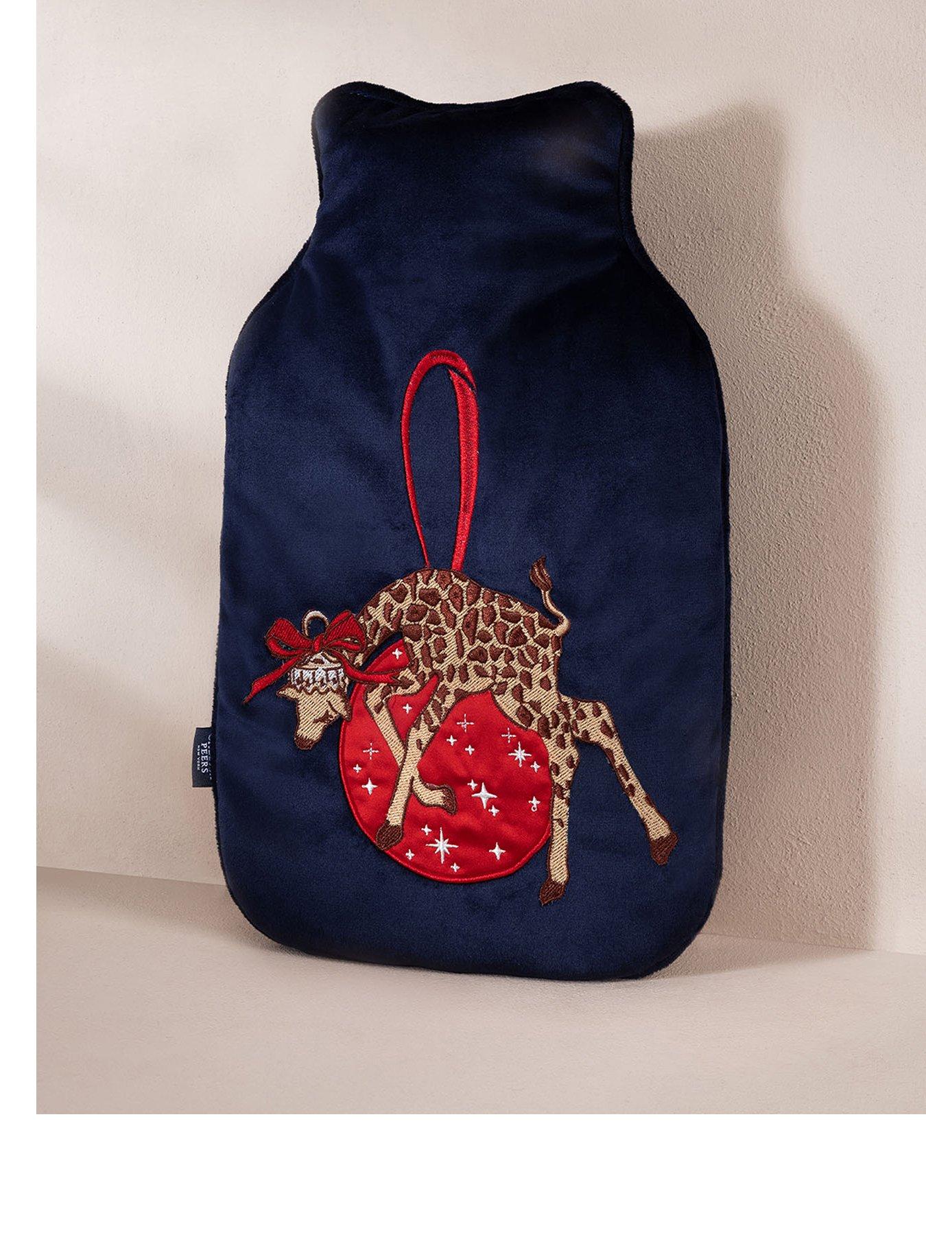 Image 1 of 3 of CHELSEA PEERS Womens Velvet Embroidered Hot Water Bottle - Dark Blue