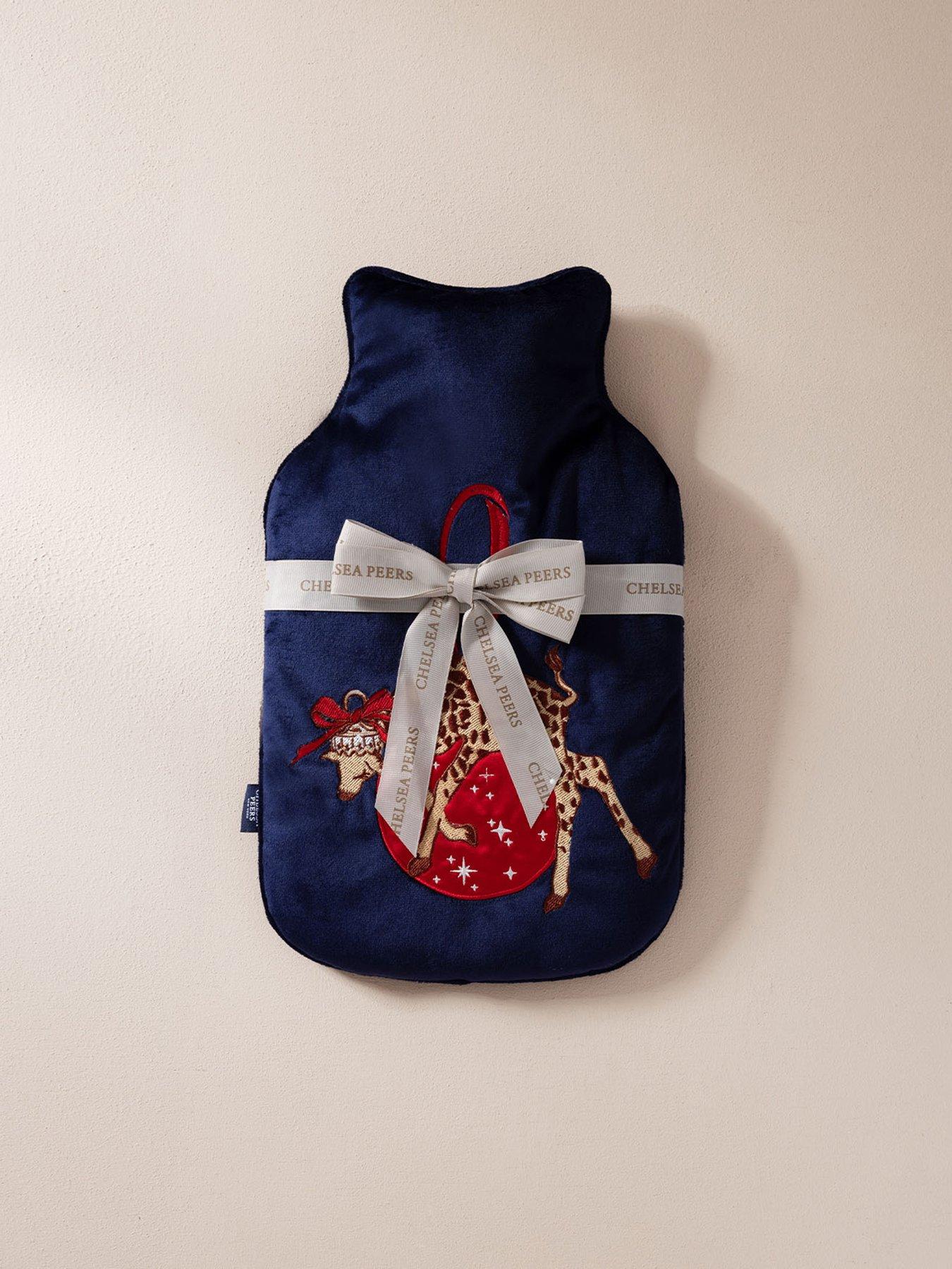 Image 2 of 3 of CHELSEA PEERS Womens Velvet Embroidered Hot Water Bottle - Dark Blue