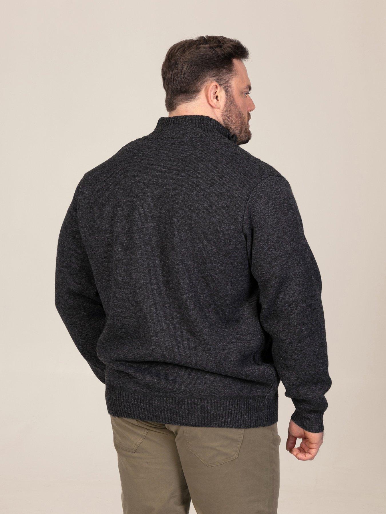 Image 2 of 7 of D555 Mens Big &amp; Tall Cable Knit Bonded Lined Zip Through Cardigan - Charcoal