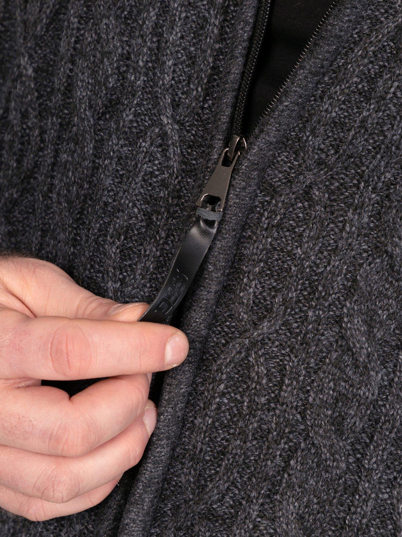 Image 4 of 7 of D555 Mens Big &amp; Tall Cable Knit Bonded Lined Zip Through Cardigan - Charcoal