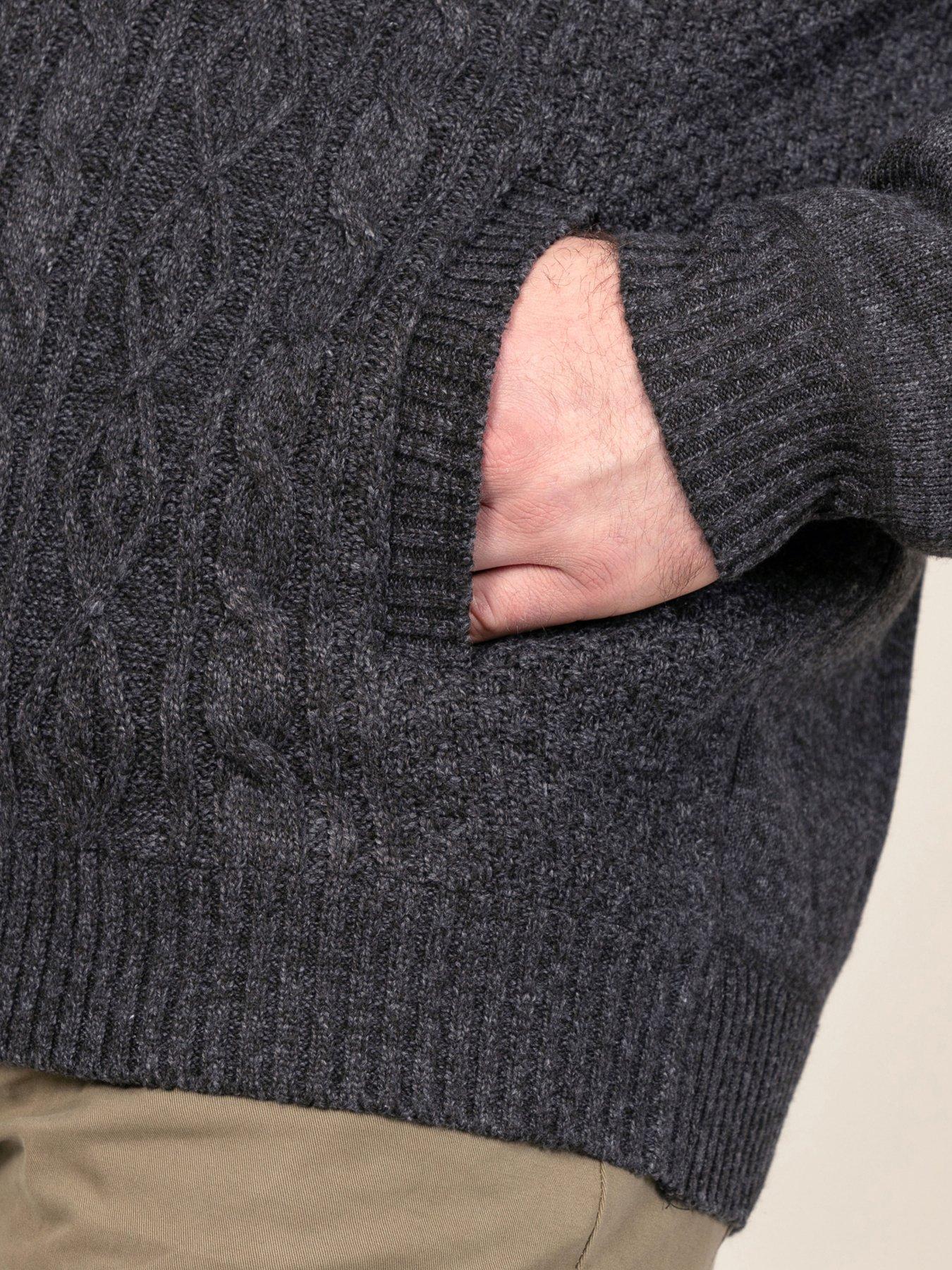 Image 5 of 7 of D555 Mens Big &amp; Tall Cable Knit Bonded Lined Zip Through Cardigan - Charcoal