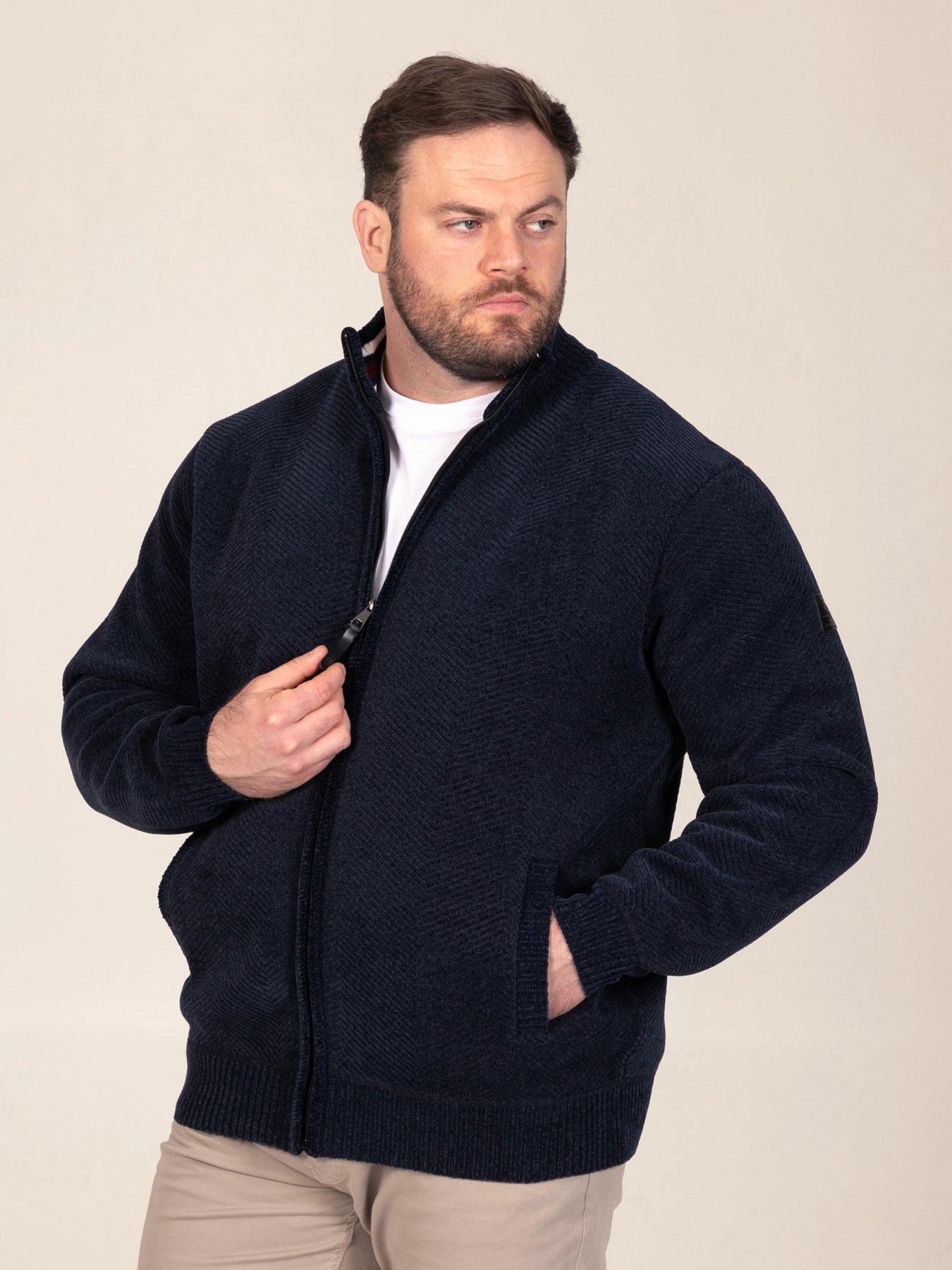 Image 1 of 7 of D555 Mens Big &amp; Tall Chenille Herringbone Zip Through Cardigan - Navy