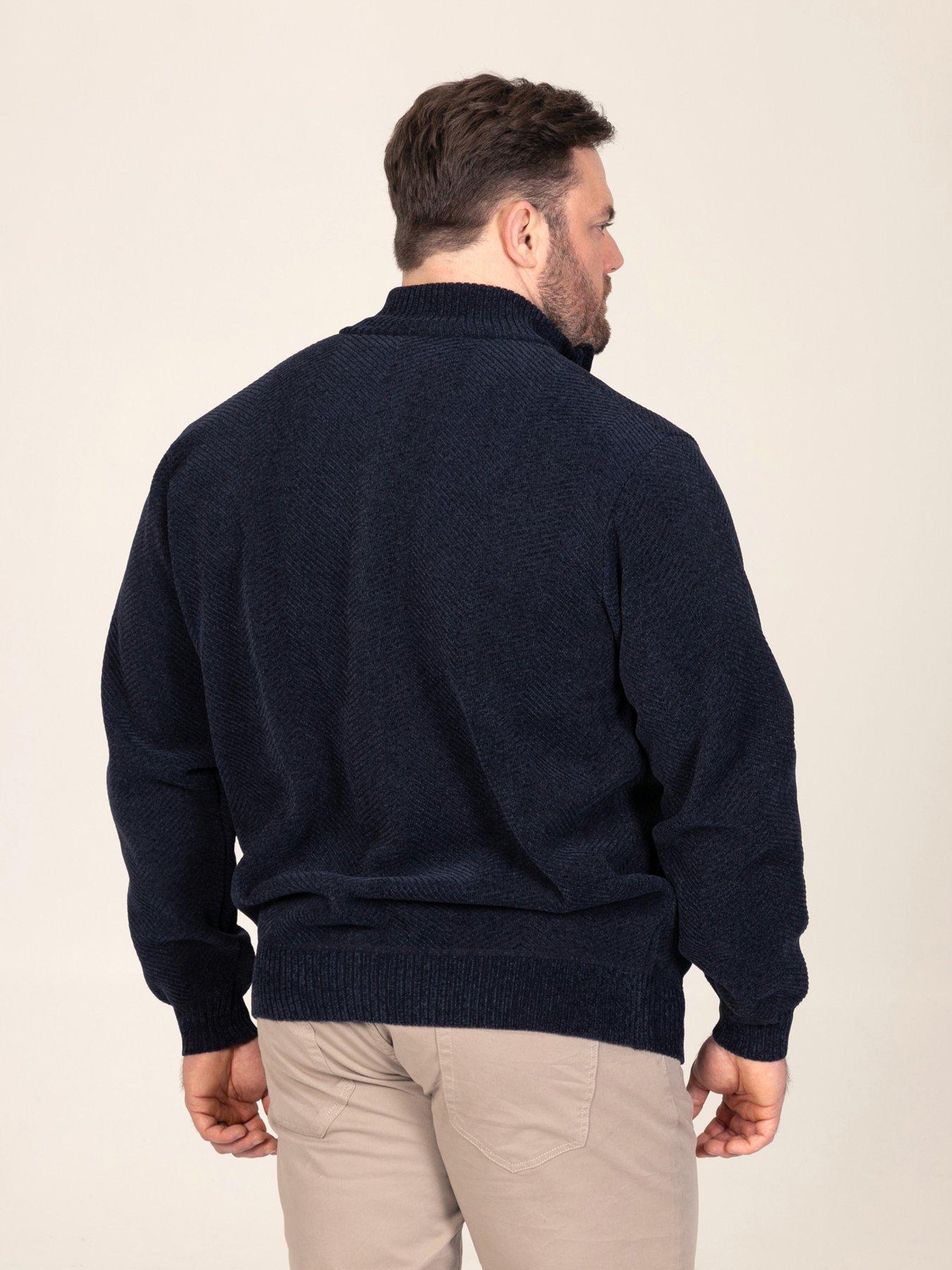 Image 2 of 7 of D555 Mens Big &amp; Tall Chenille Herringbone Zip Through Cardigan - Navy